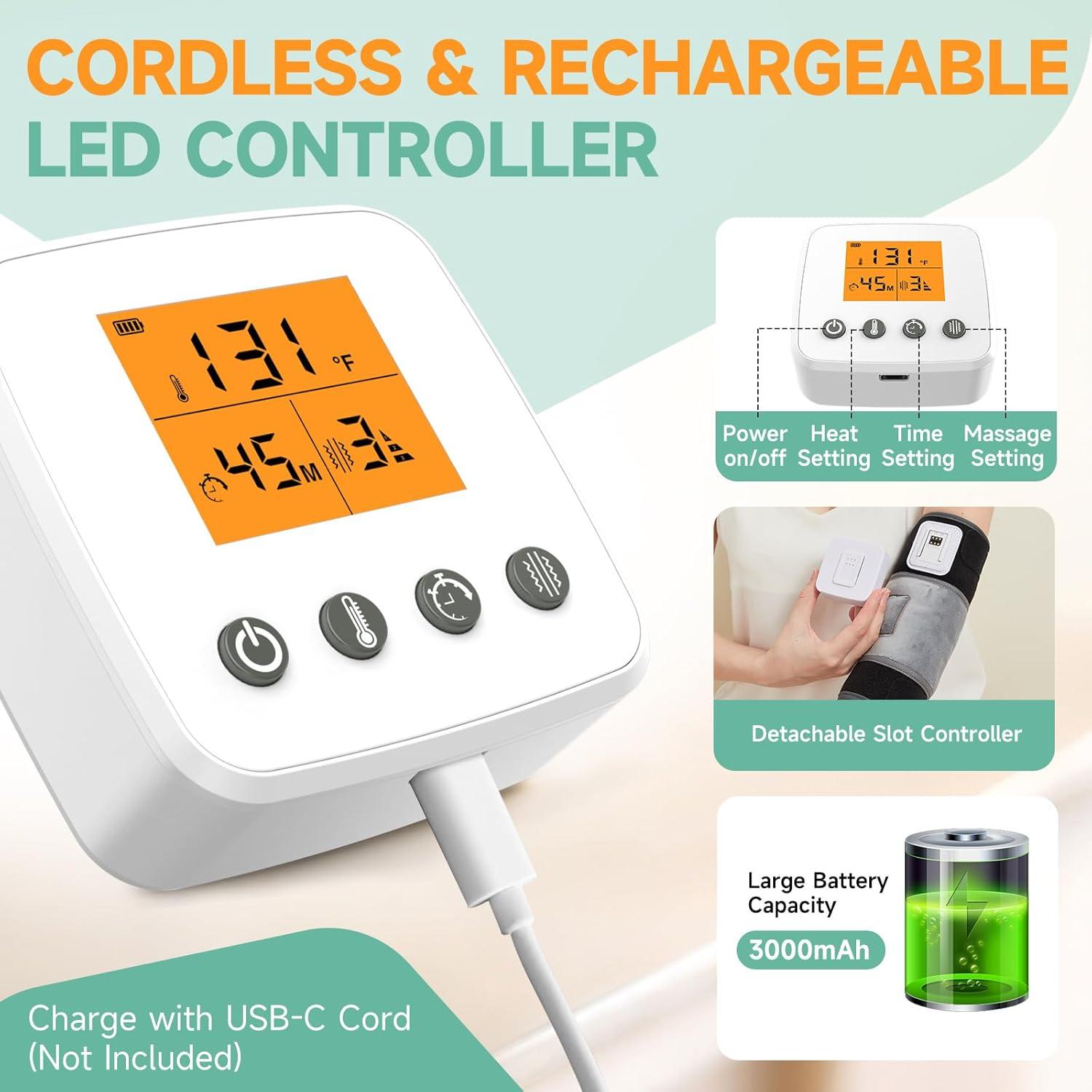 Almohadilla Calentadora Recargable JOBYNA para Codo - 3 Niveles de Calor y Vibración