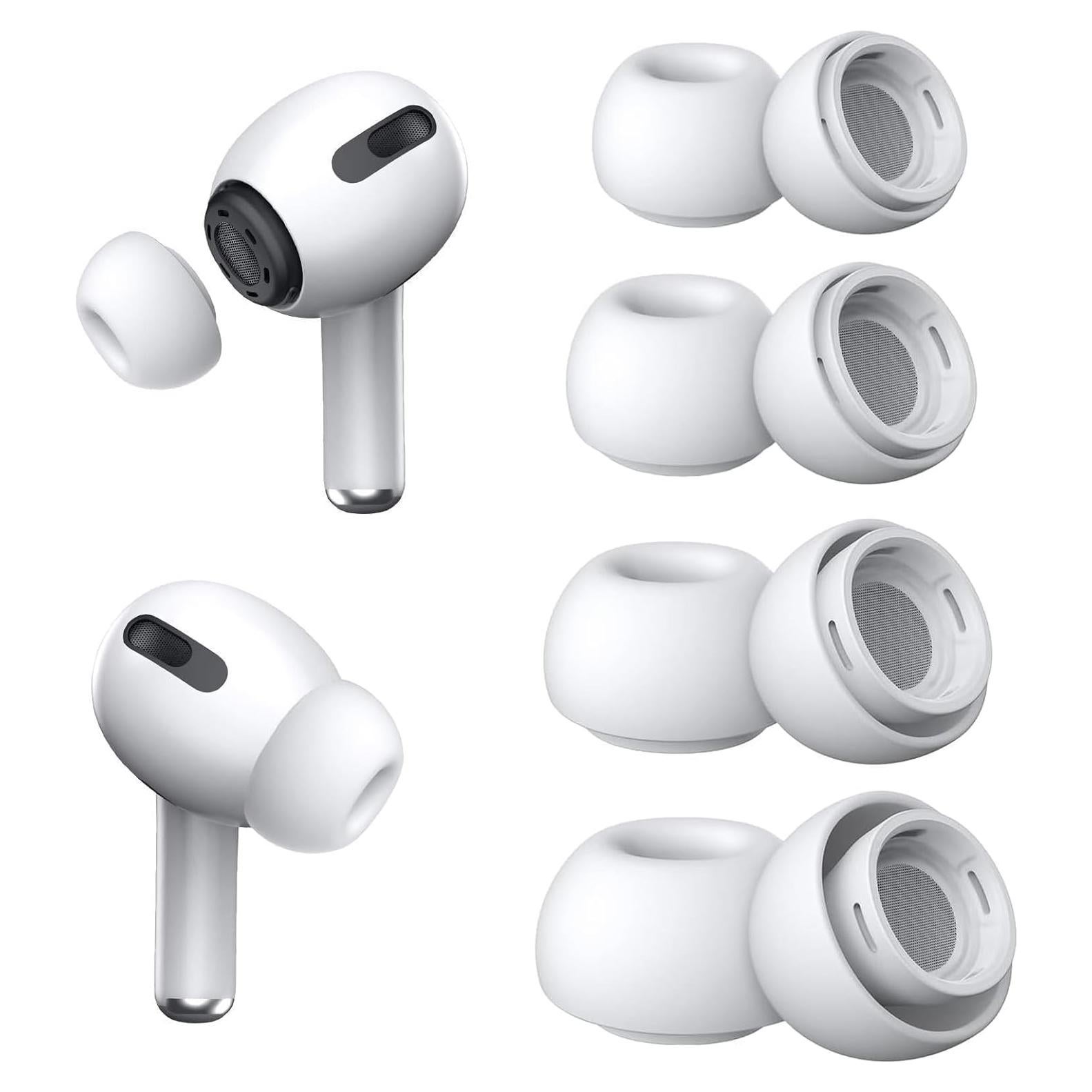 [4 Pairs] Replacement Ear Tips for Airpods Pro and for Airpods Pro 2nd Generation with Noise Reduction Hole in Portable Storage Box, with Cleaning Sticks and Cleaning Putty(White-XS/S/M/L)
