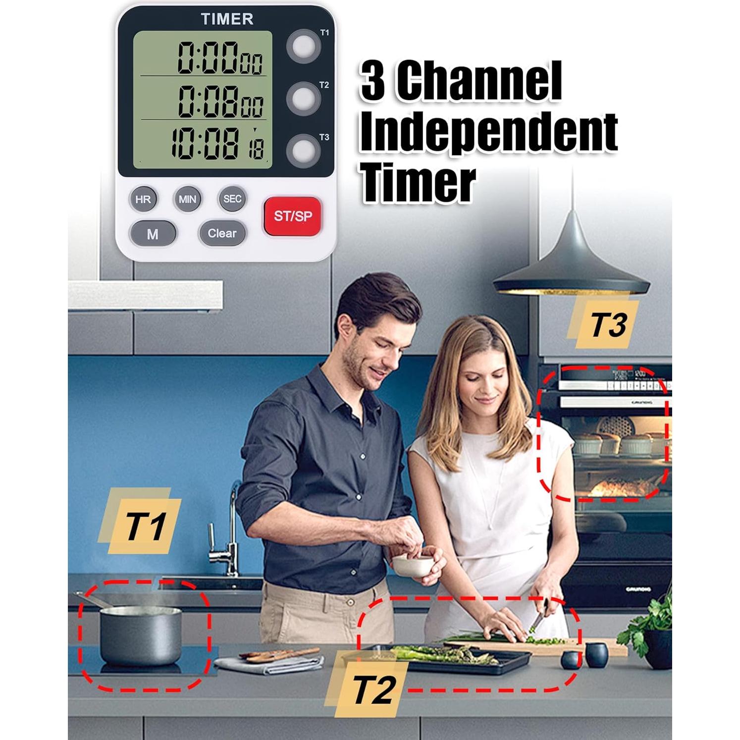 Temporizador de Cocina Digital TPNEG Triple 3 Canales Blanco