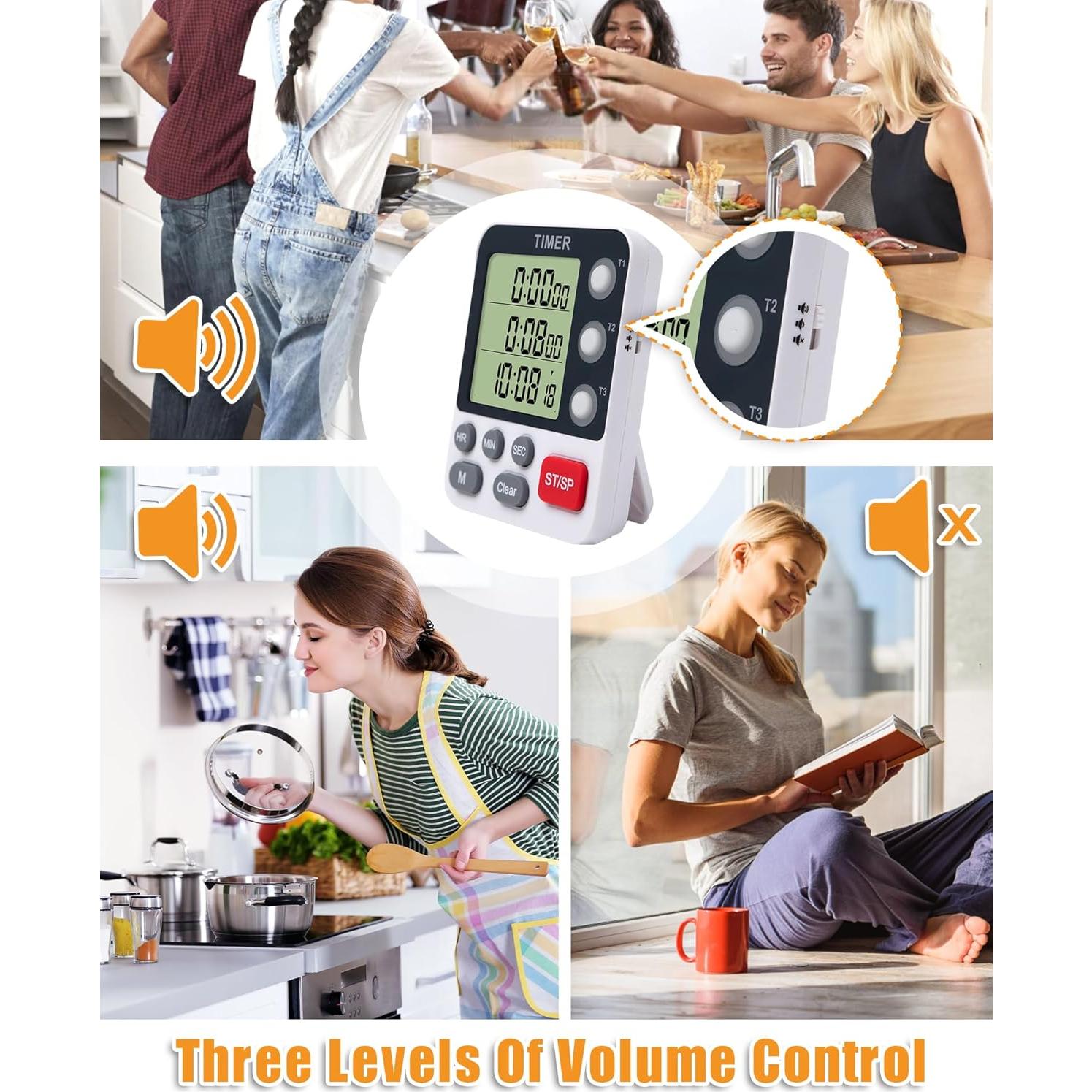 Temporizador de Cocina Digital TPNEG Triple 3 Canales Blanco