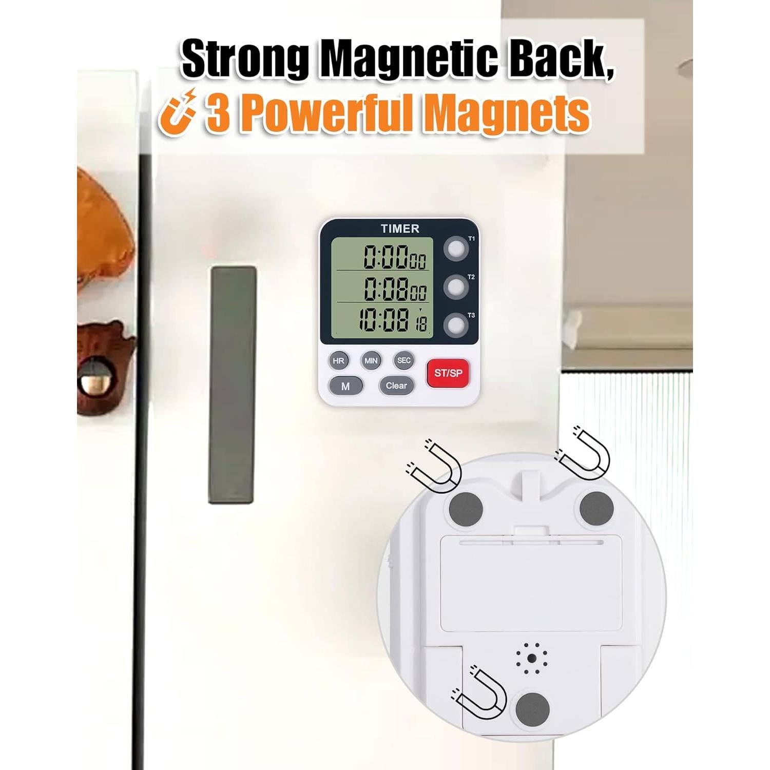 Temporizador de Cocina Digital TPNEG Triple 3 Canales Blanco