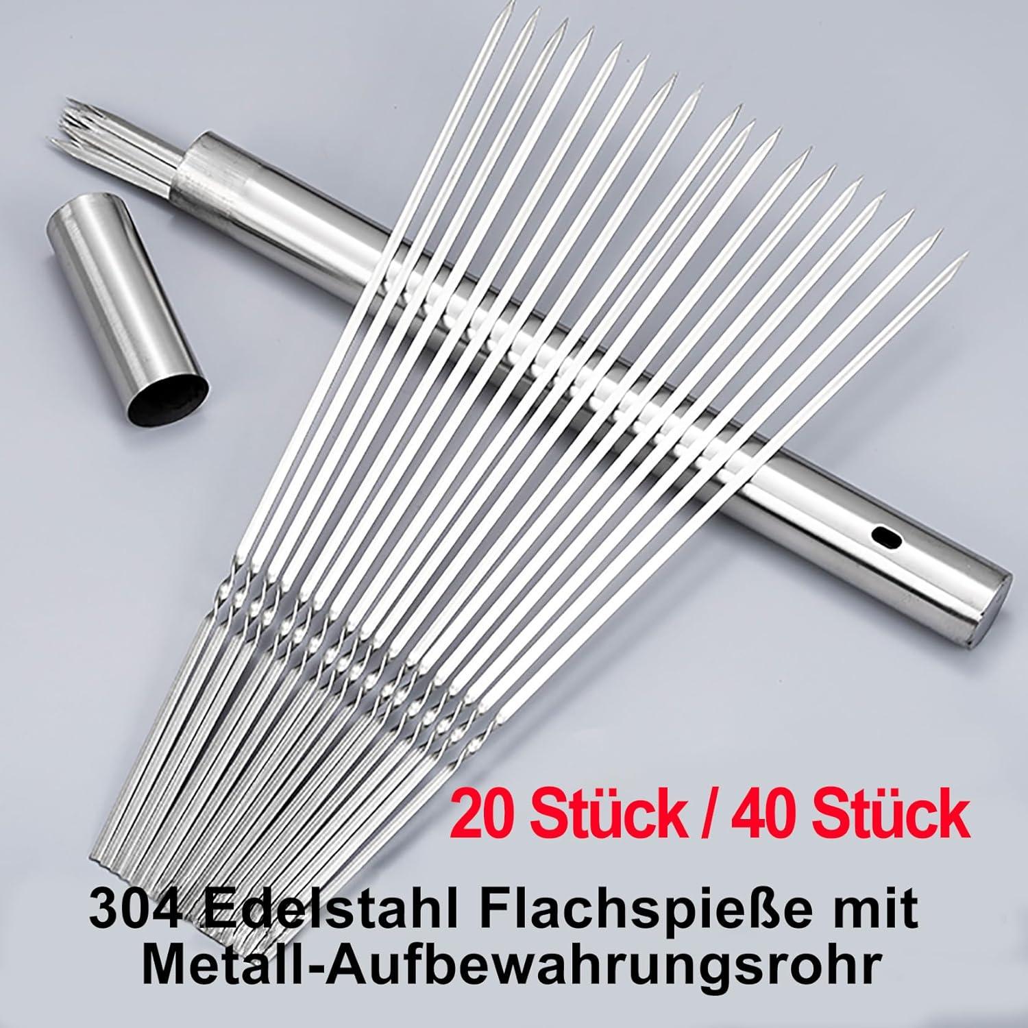 Pinchos de Kebab Reutilizables WILLBBQ 20PCS Acero Inoxidable 34.8 cm