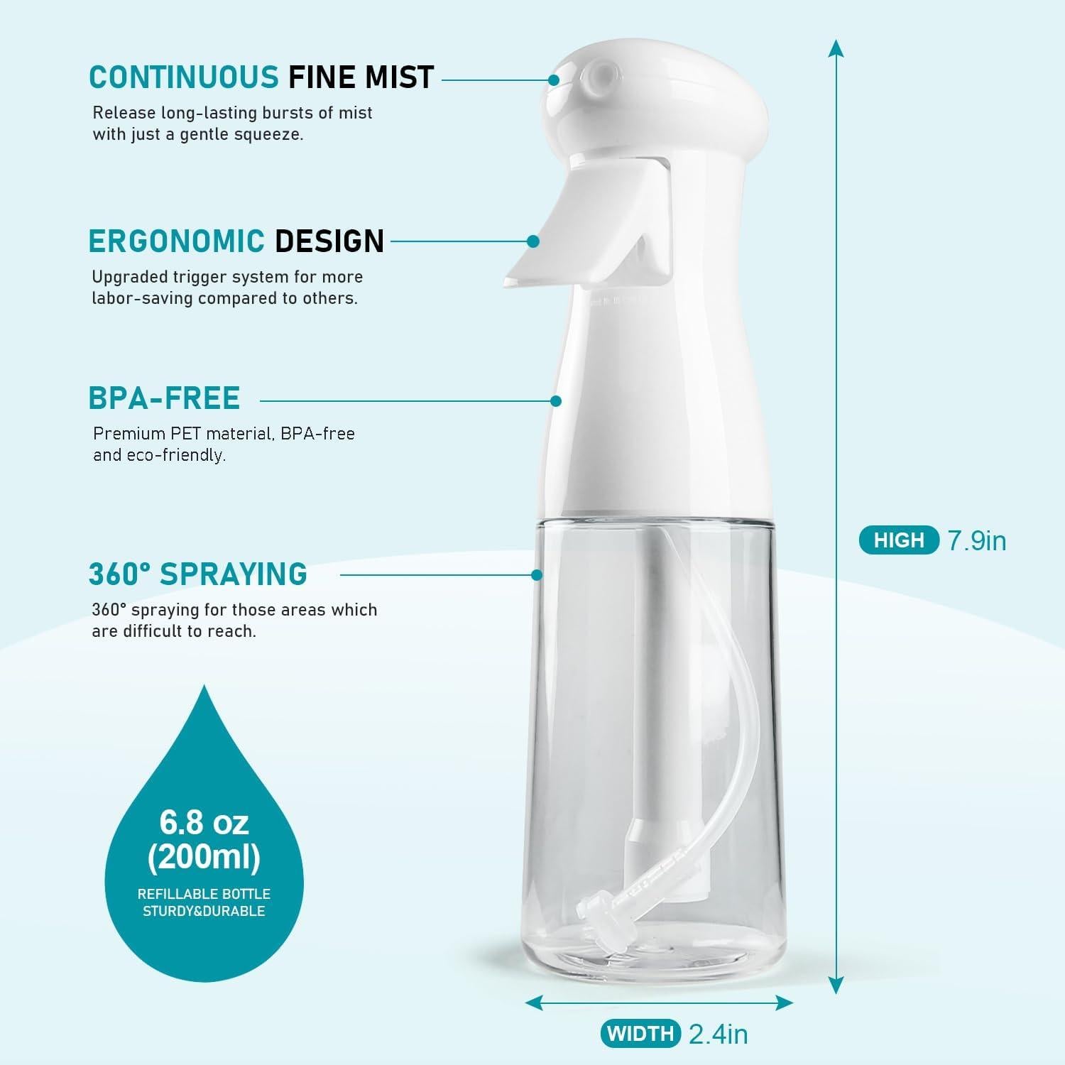 Botella de Spray Bealee 198.4 ml - Rocío Continuo Ultra Fino