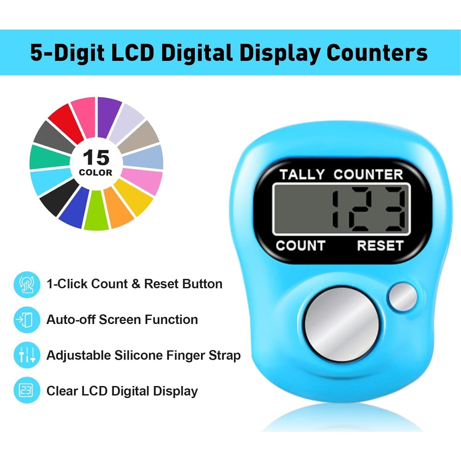 Contador de Dedo Electrónico ALDMIO - 15 Colores, Pantalla Digital