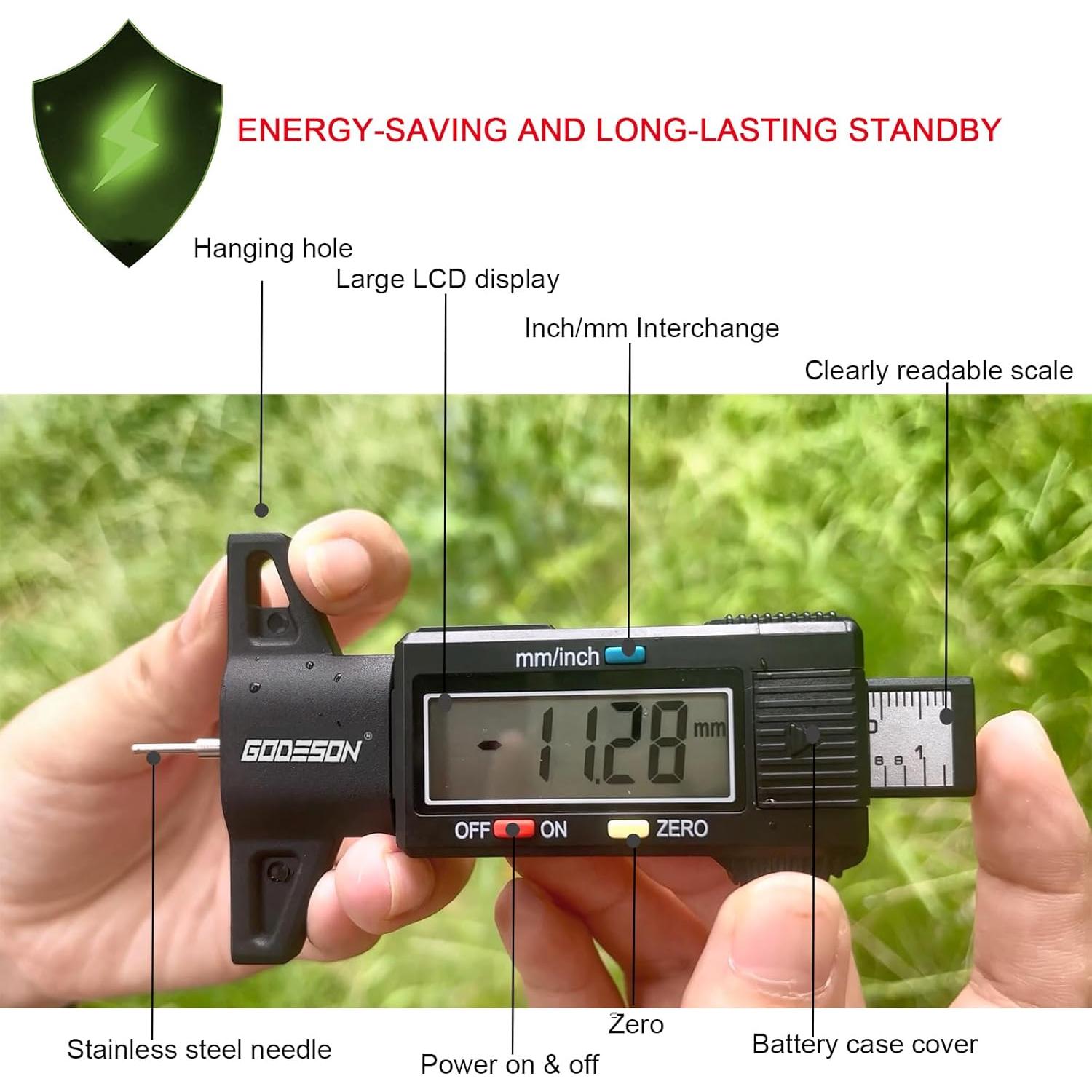 Medidor Digital de Profundidad de Banda de Neumáticos Godeson 0-25.4mm