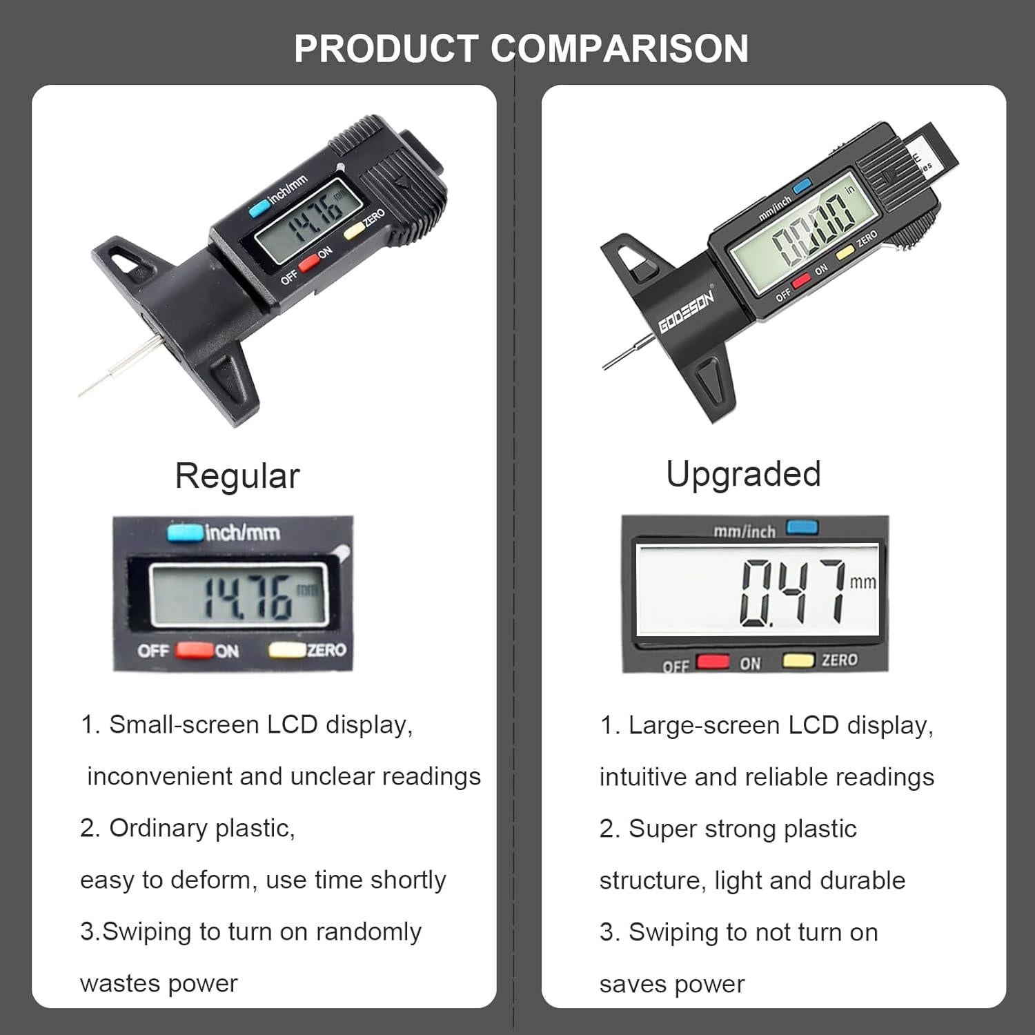 Medidor Digital de Profundidad de Banda de Neumáticos Godeson 0-25.4mm