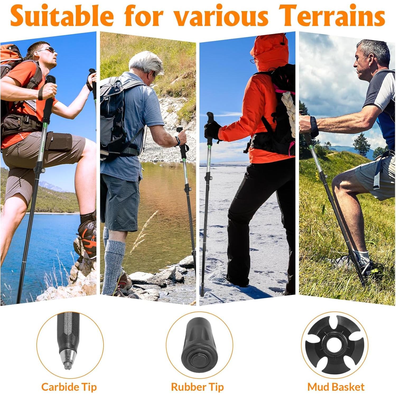 Bastón de Senderismo Plegable CLINE 135 cm Aluminio Negro