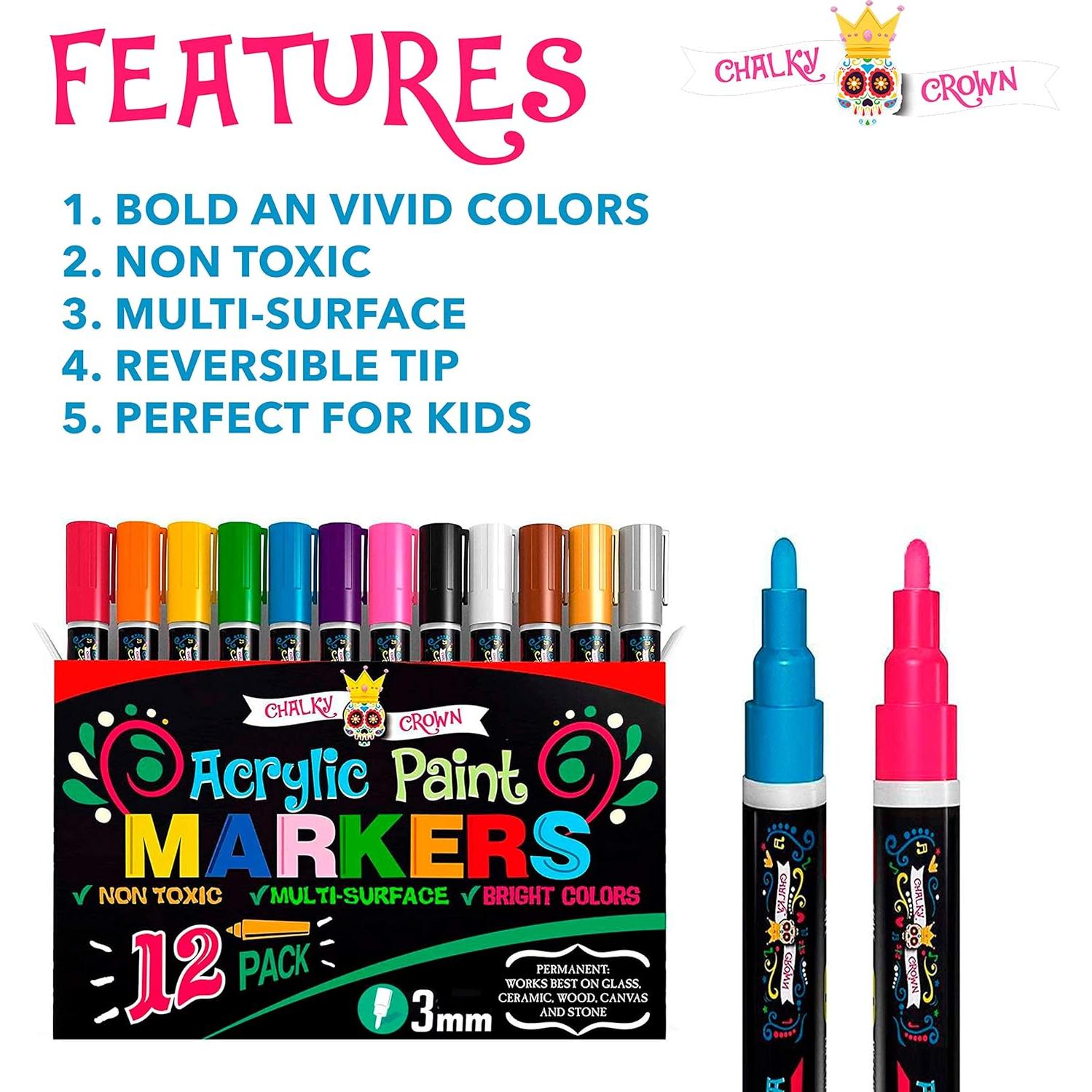 Marcadores de Pintura Acrílica CORONA CHALKY 3mm - Paquete de 12