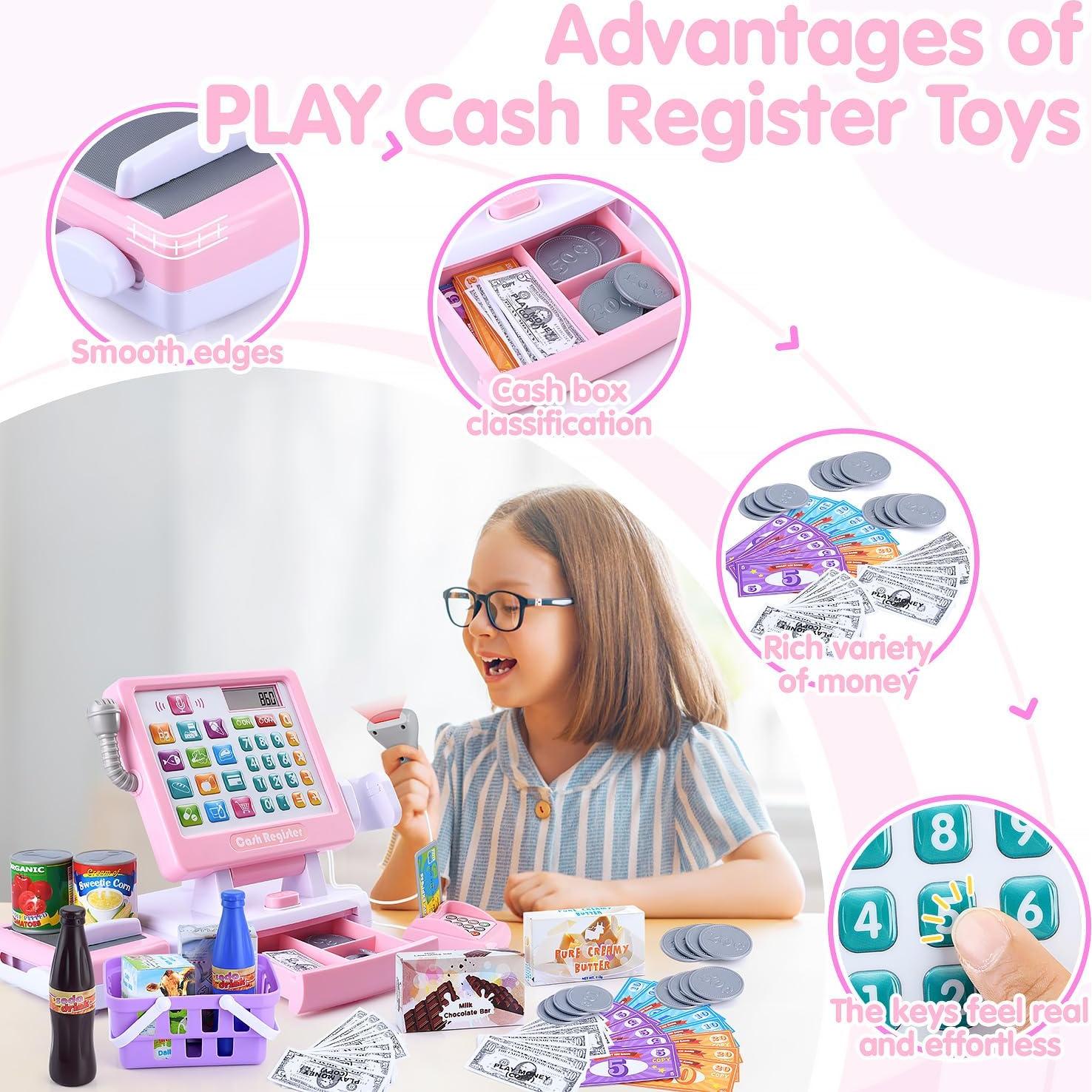 Caja Registradora Juguete PLAY Rosa con Calculadora y Accesorios