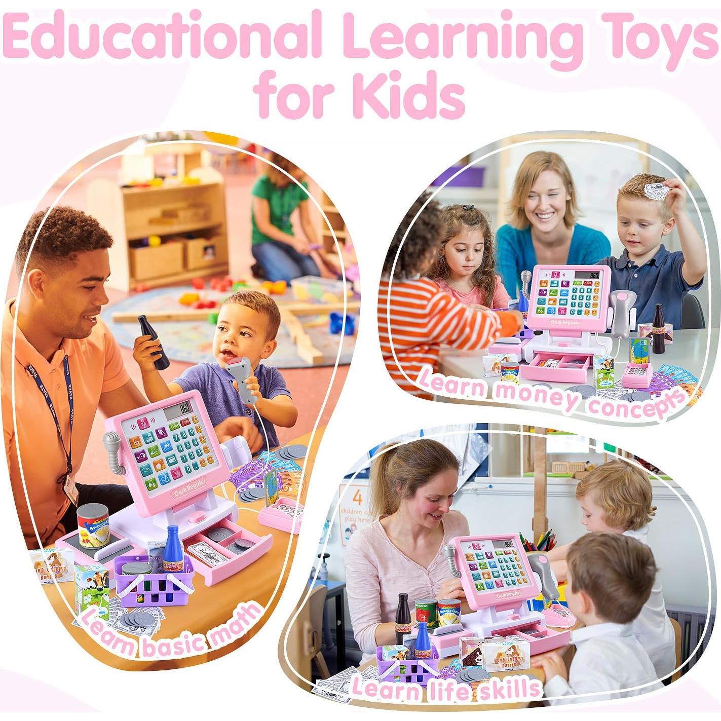 Caja Registradora Juguete PLAY Rosa con Calculadora y Accesorios