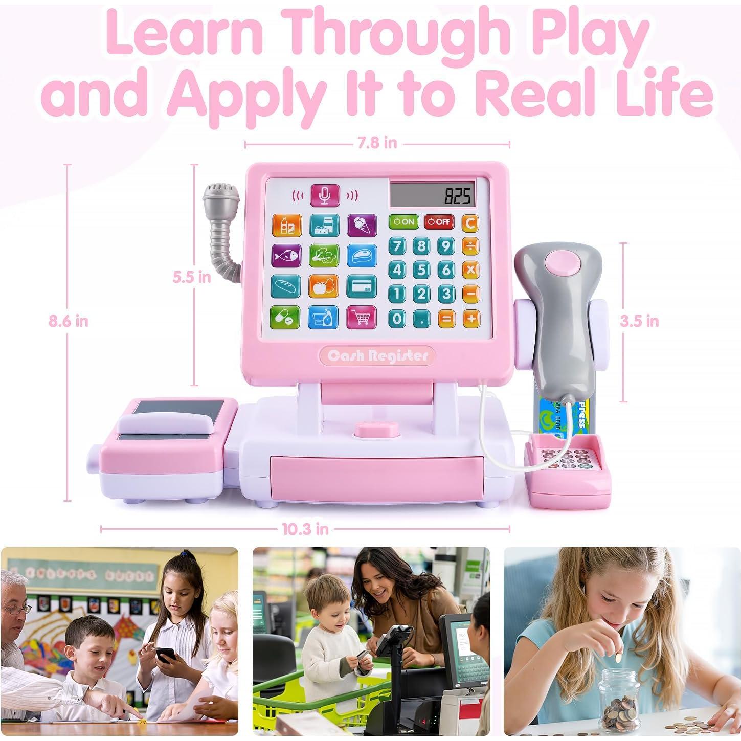 Caja Registradora Juguete PLAY Rosa con Calculadora y Accesorios