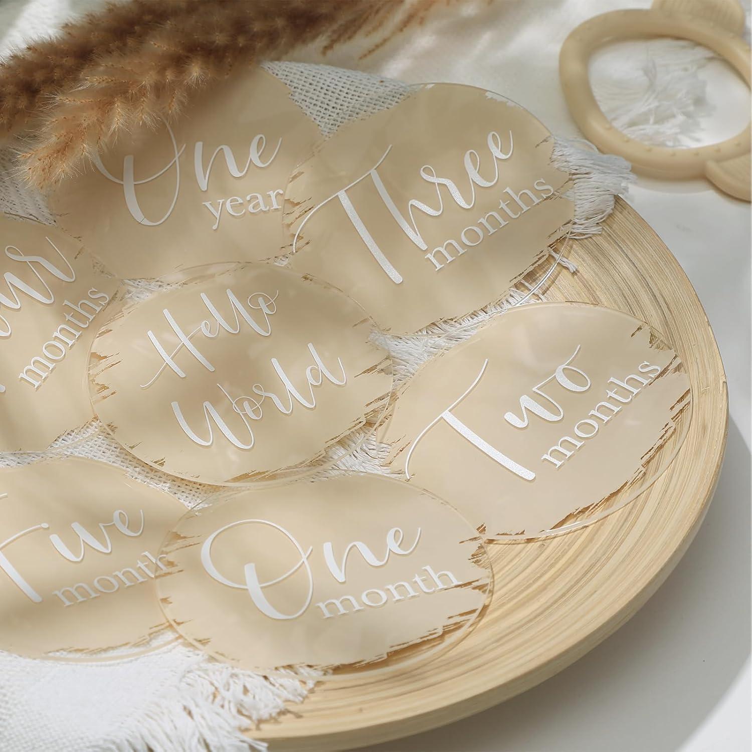 Tarjetas de Hitos para Bebés UNIQOOO - 13 Piezas Acrílico Beige