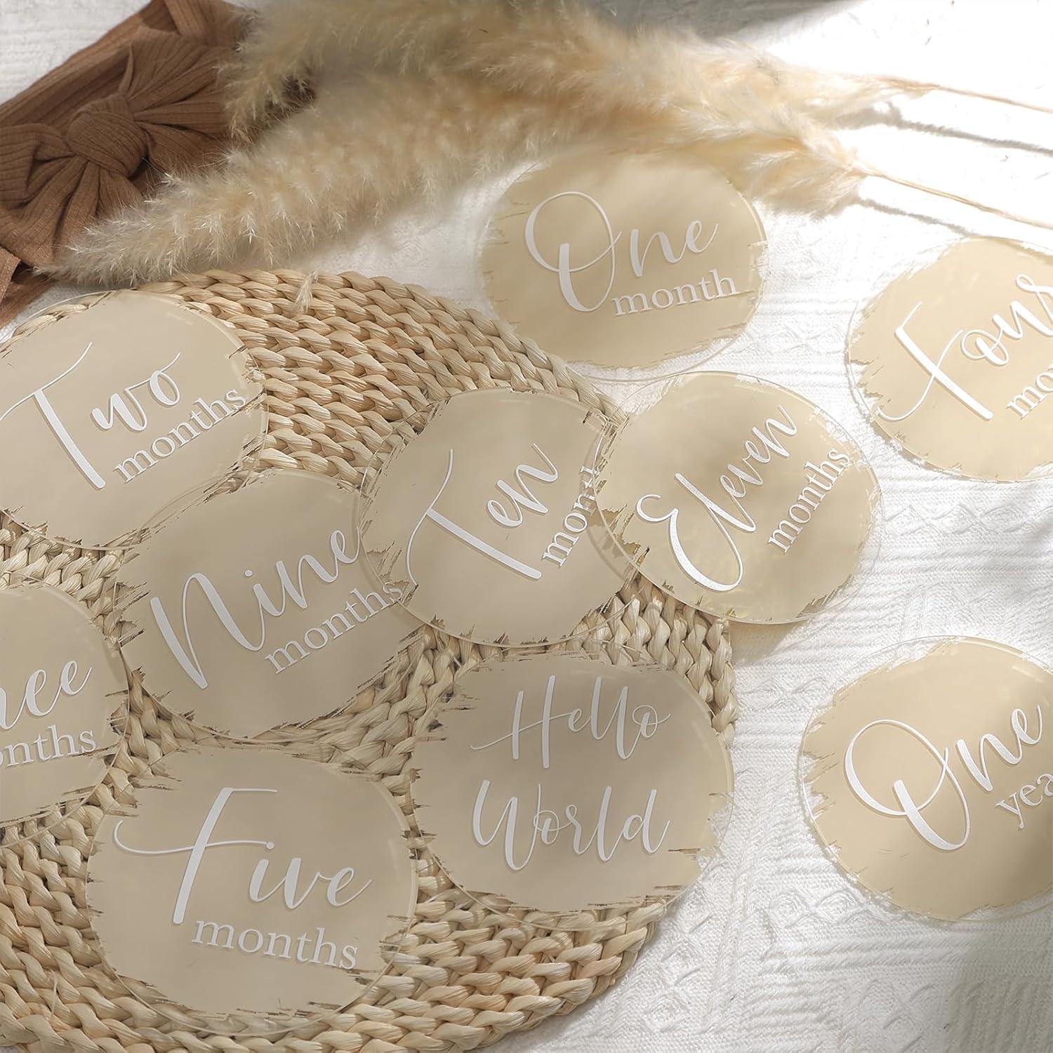 Tarjetas de Hitos para Bebés UNIQOOO - 13 Piezas Acrílico Beige