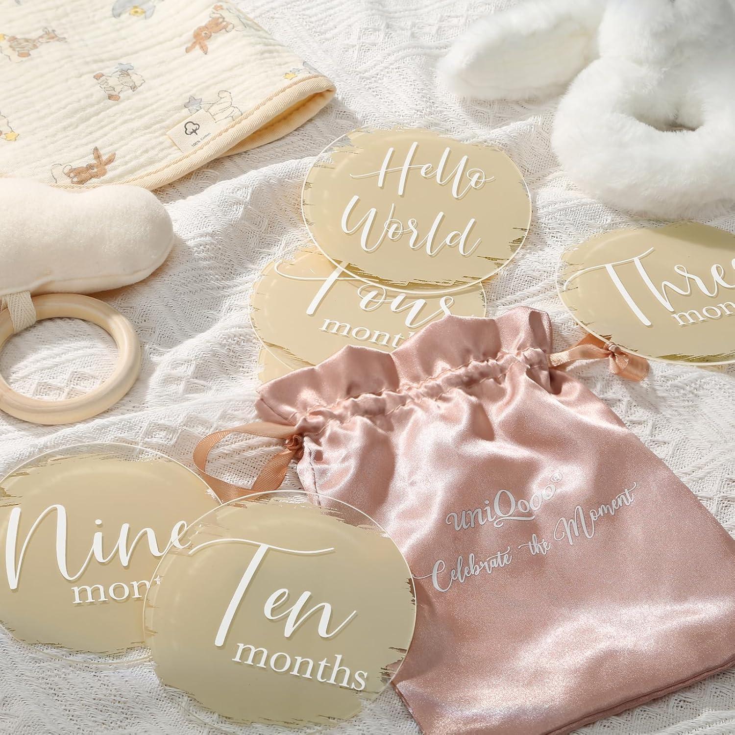 Tarjetas de Hitos para Bebés UNIQOOO - 13 Piezas Acrílico Beige