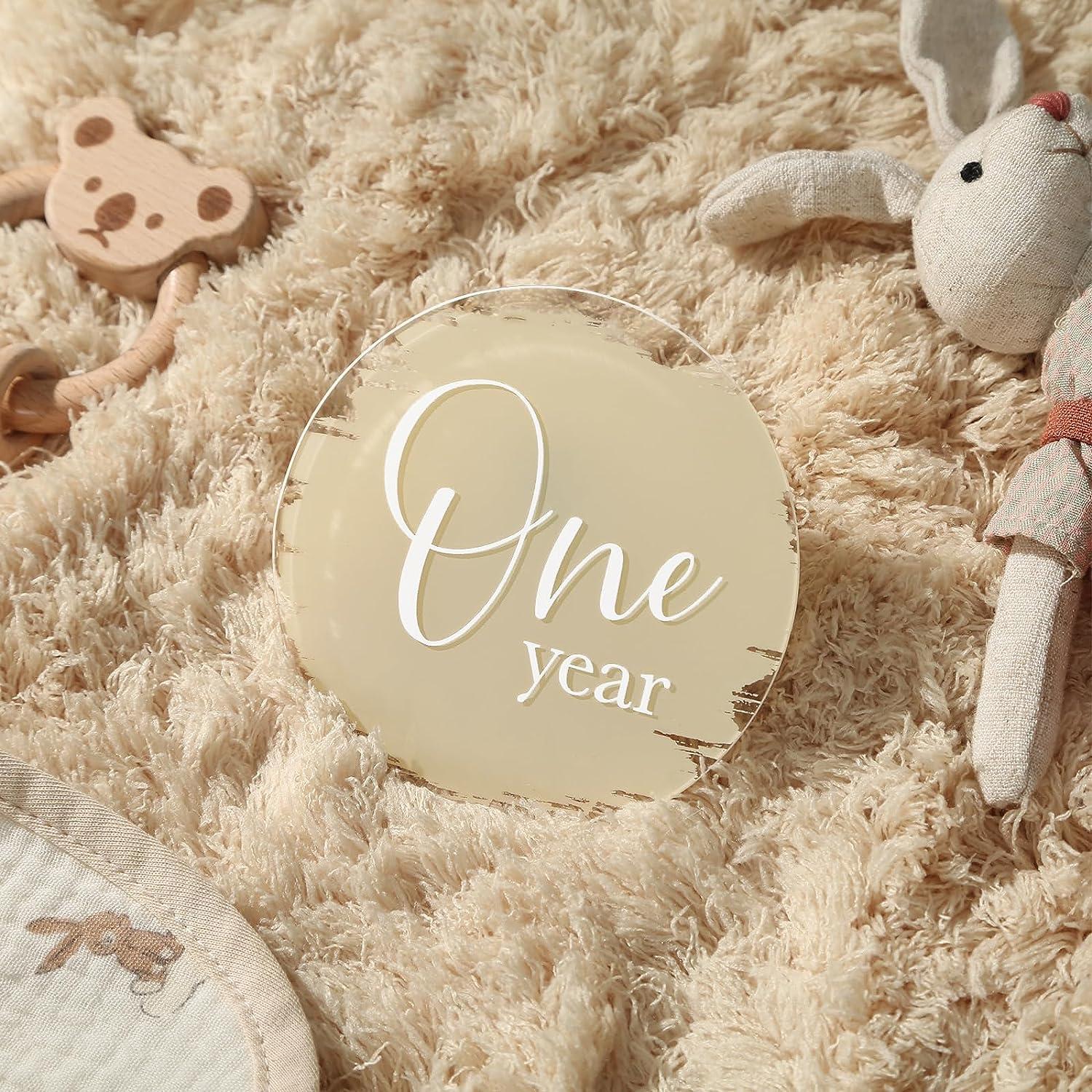 Tarjetas de Hitos para Bebés UNIQOOO - 13 Piezas Acrílico Beige