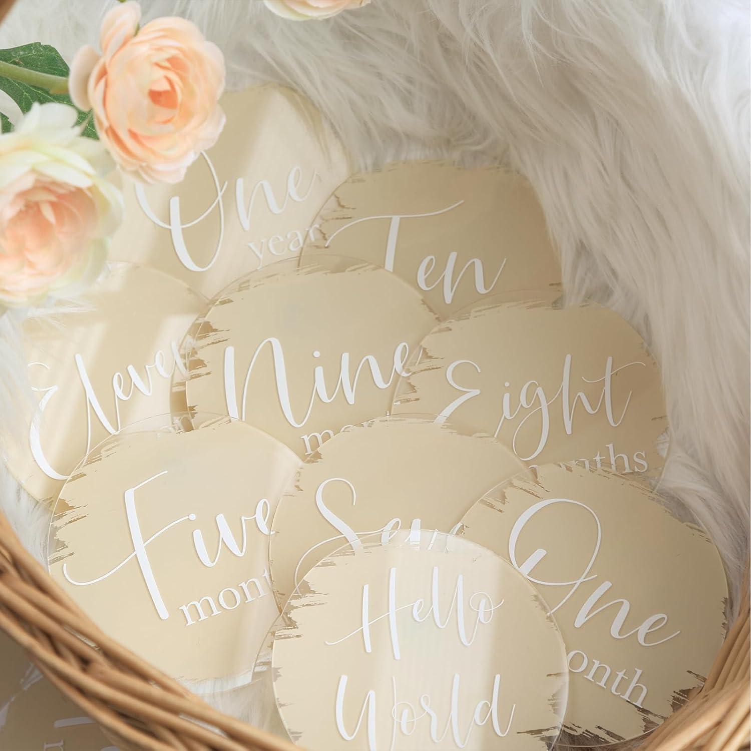 Tarjetas de Hitos para Bebés UNIQOOO - 13 Piezas Acrílico Beige