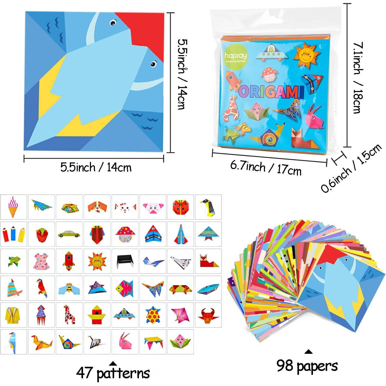 Kit de Origami para Niños Hapray con 98 Hojas y Guía