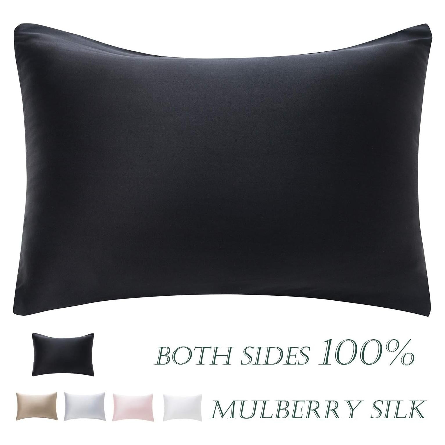 Funda de Almohada de Seda Morera HandSun Estándar 50x66cm Negro