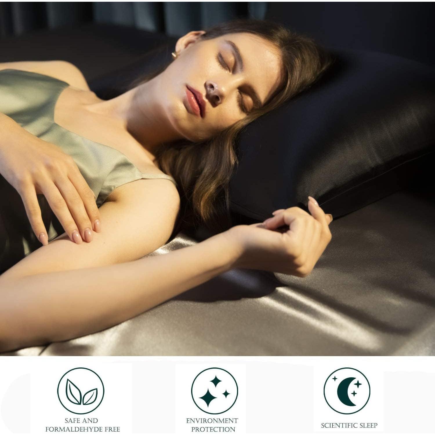 Funda de Almohada de Seda Morera HandSun Estándar 50x66cm Negro