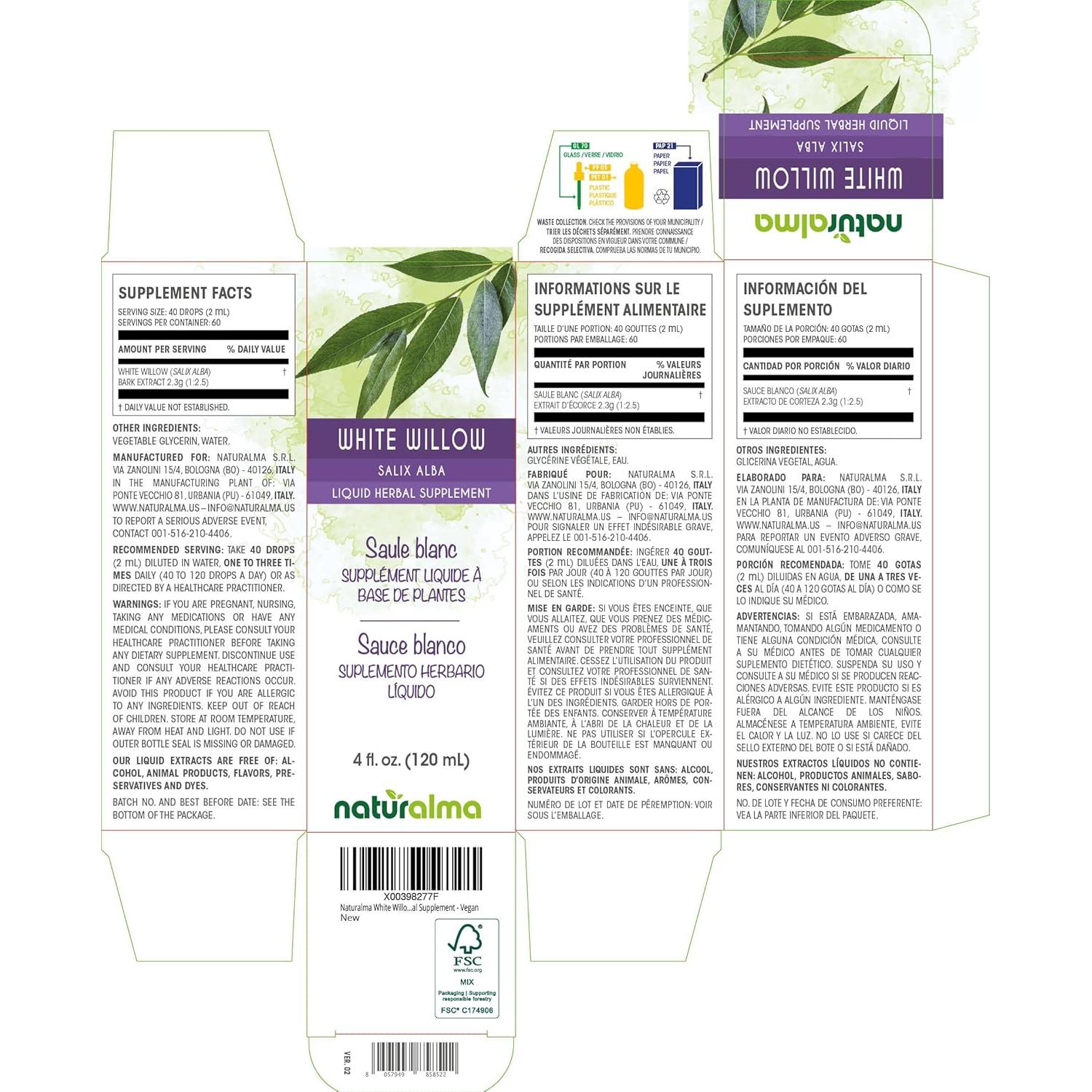 Tinte de corteza de sauce blanco Naturalma 118 ml - Suplemento herbal