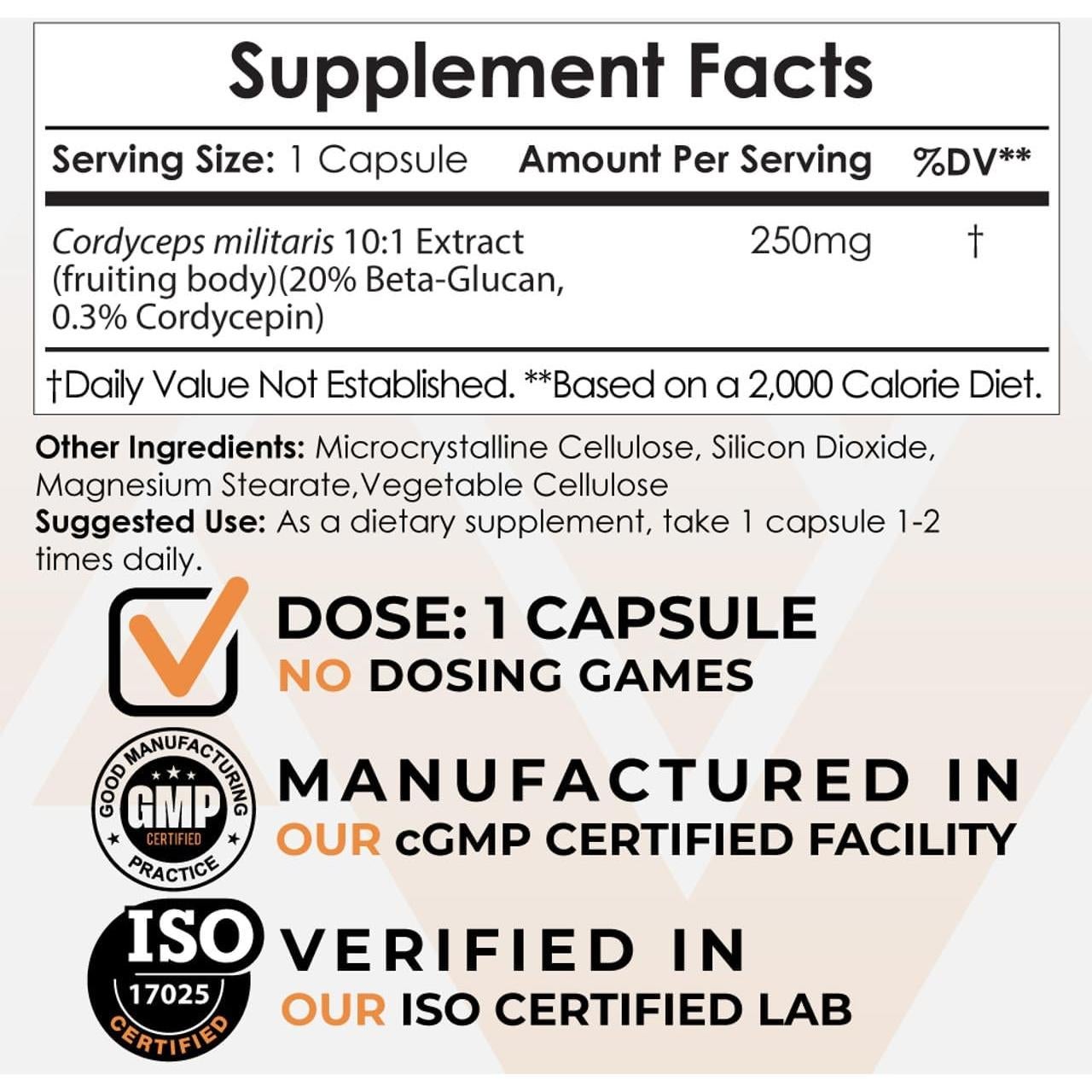 Cápsulas de Hongo Cordyceps Nootropics Depot 250mg 60ct