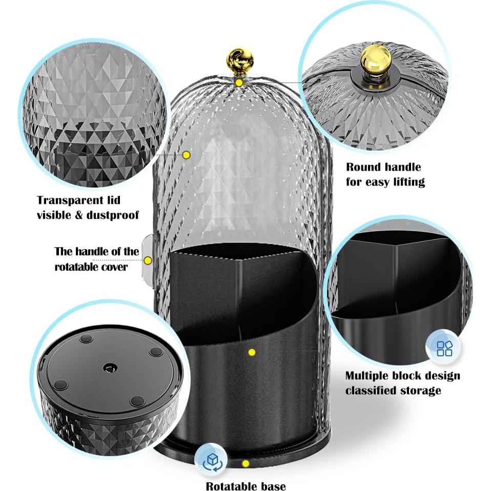 Soporte Organizador de Brochas JIANGLAI Negro 360° Transparente