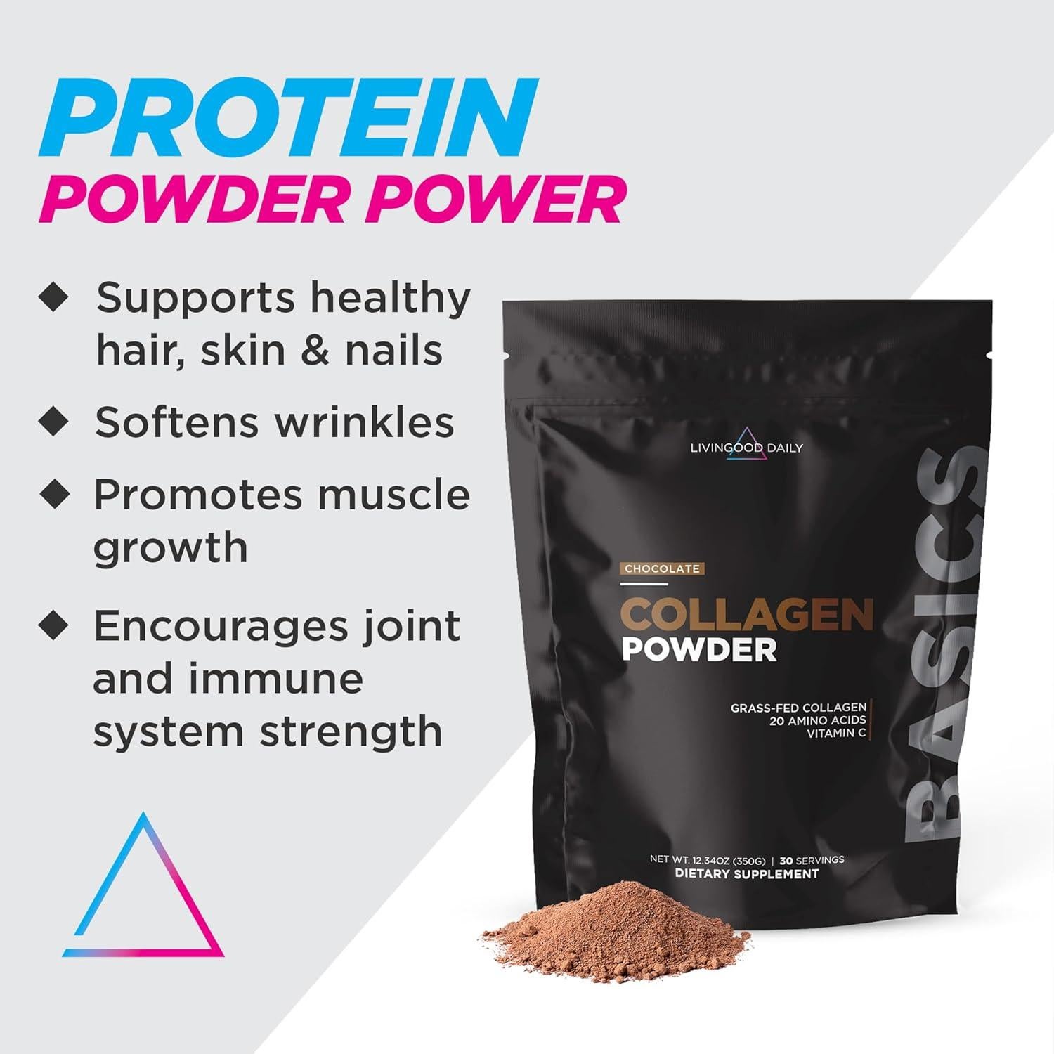 Polvo de colágeno chocolate Livingood Daily 348.7g con Vitamina C