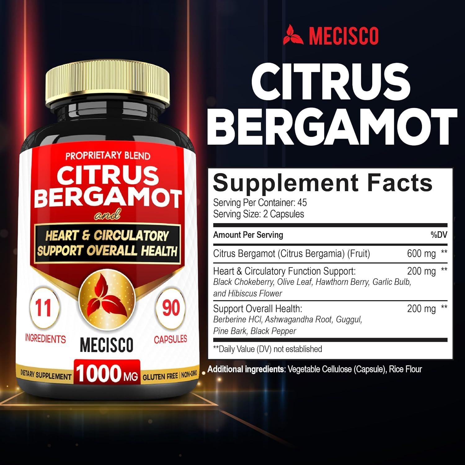 Suplemento de Bergamota Cítrica 1000mg Mecisco - 90 Cápsulas