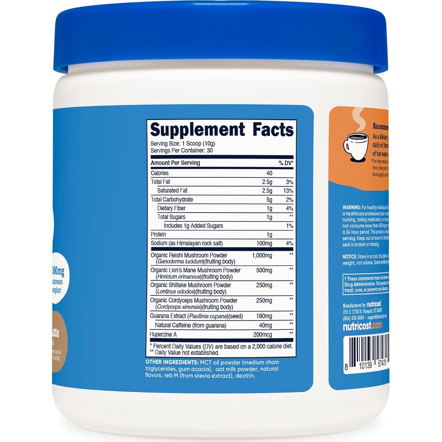 Bebida de Hongos Adaptógenos Nutrizen AM Focus Café Latte 30 Porciones