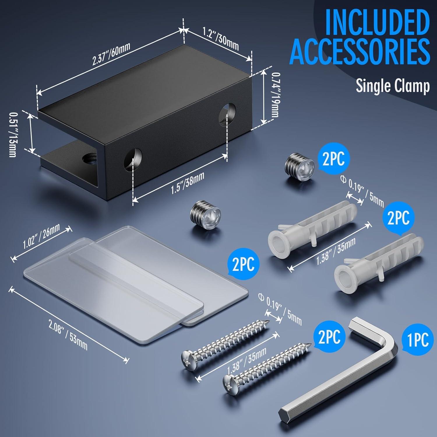 Soportes de Cristal Sin Marco Ranbo 2 Pcs Negro Mate 6.35-12.7mm