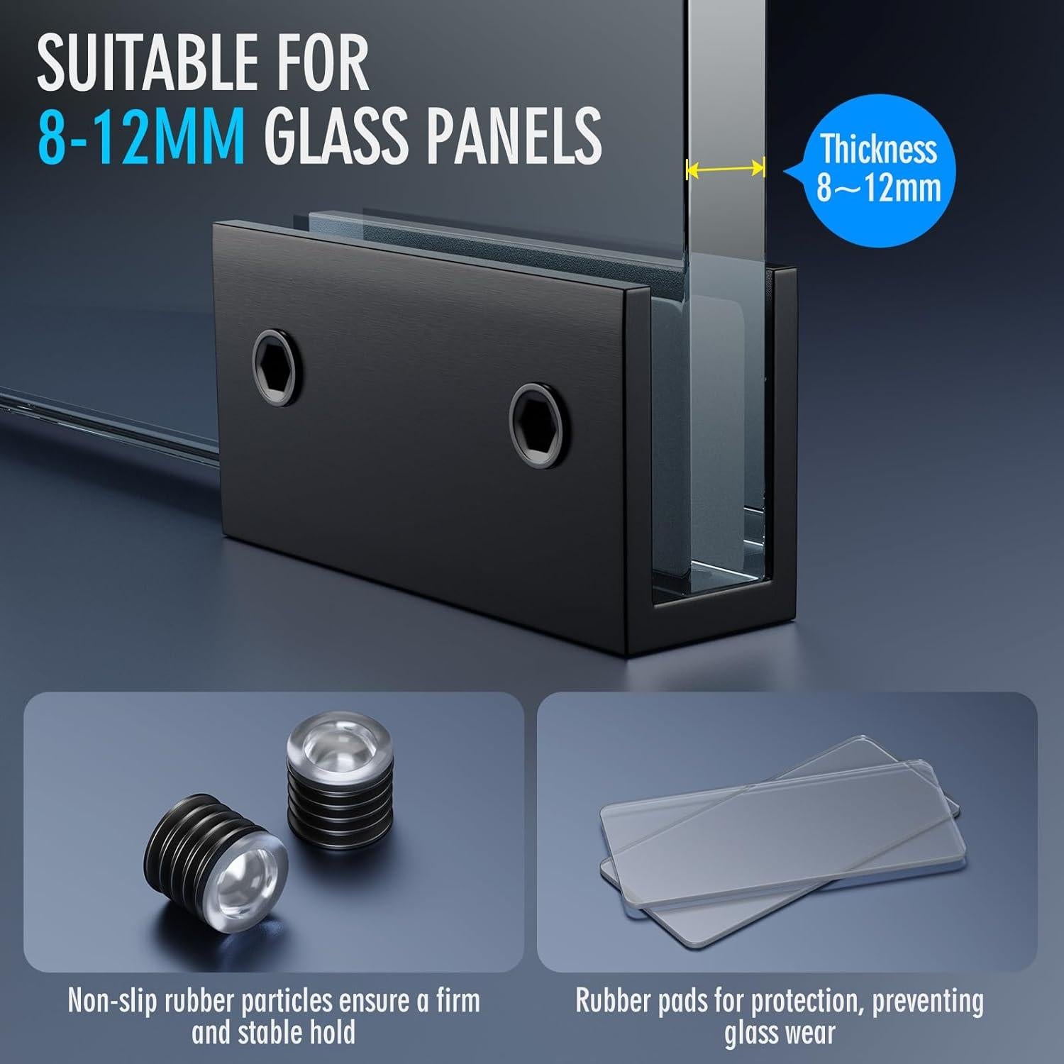 Soportes de Cristal Sin Marco Ranbo 2 Pcs Negro Mate 6.35-12.7mm