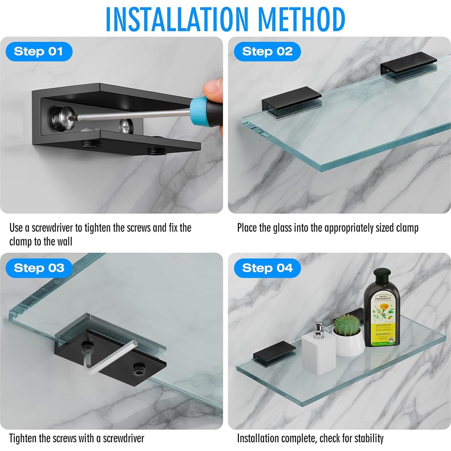 Soportes de Cristal Sin Marco Ranbo 2 Pcs Negro Mate 6.35-12.7mm