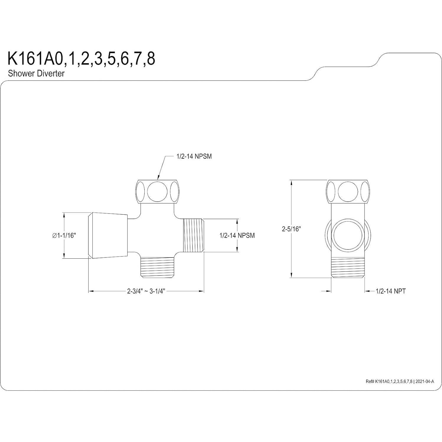 Diverter de Brazo de Ducha Kingston Brass K161A7 Latón Cepillado