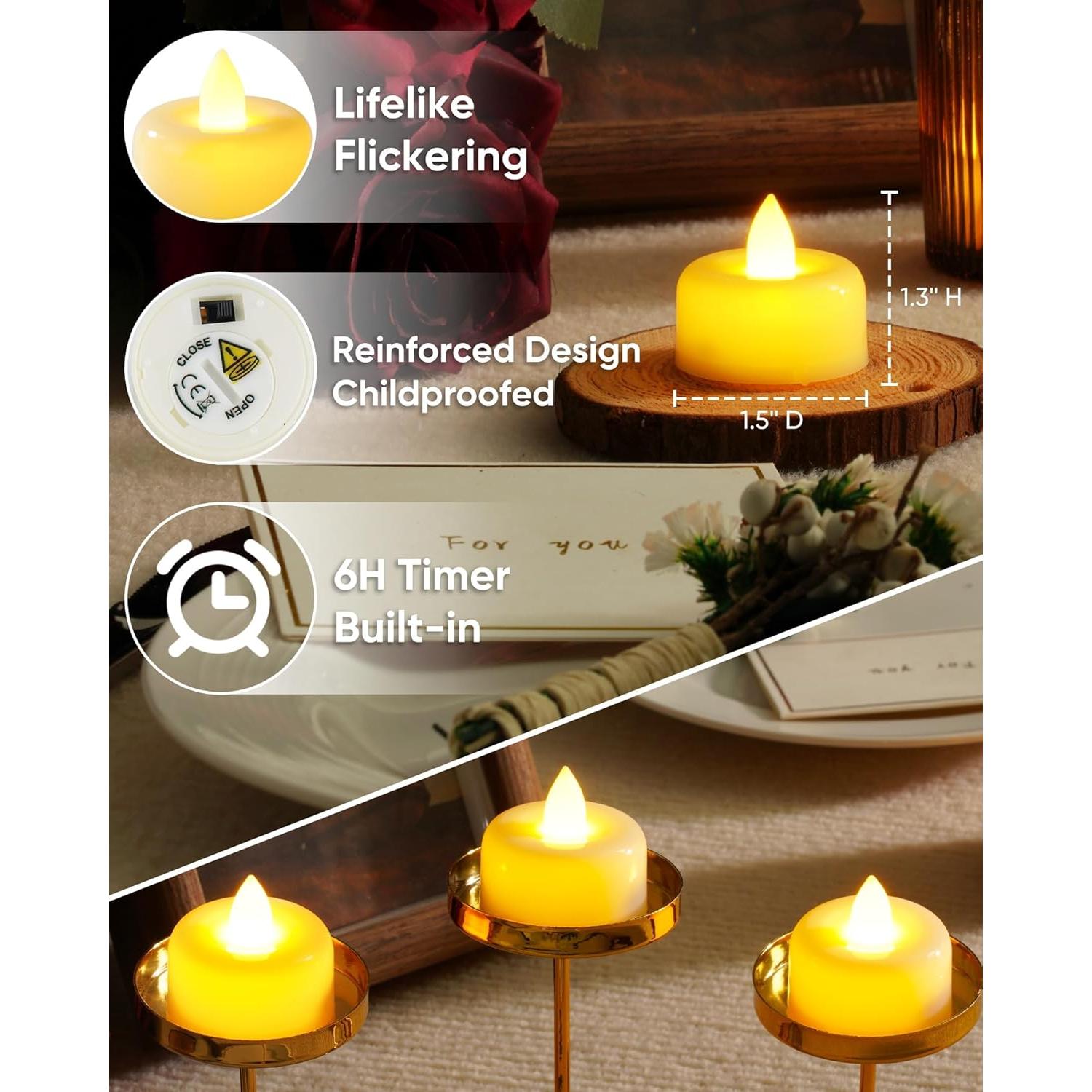 Paquete de 12 Velas LED Marfil con Temporizador 6H