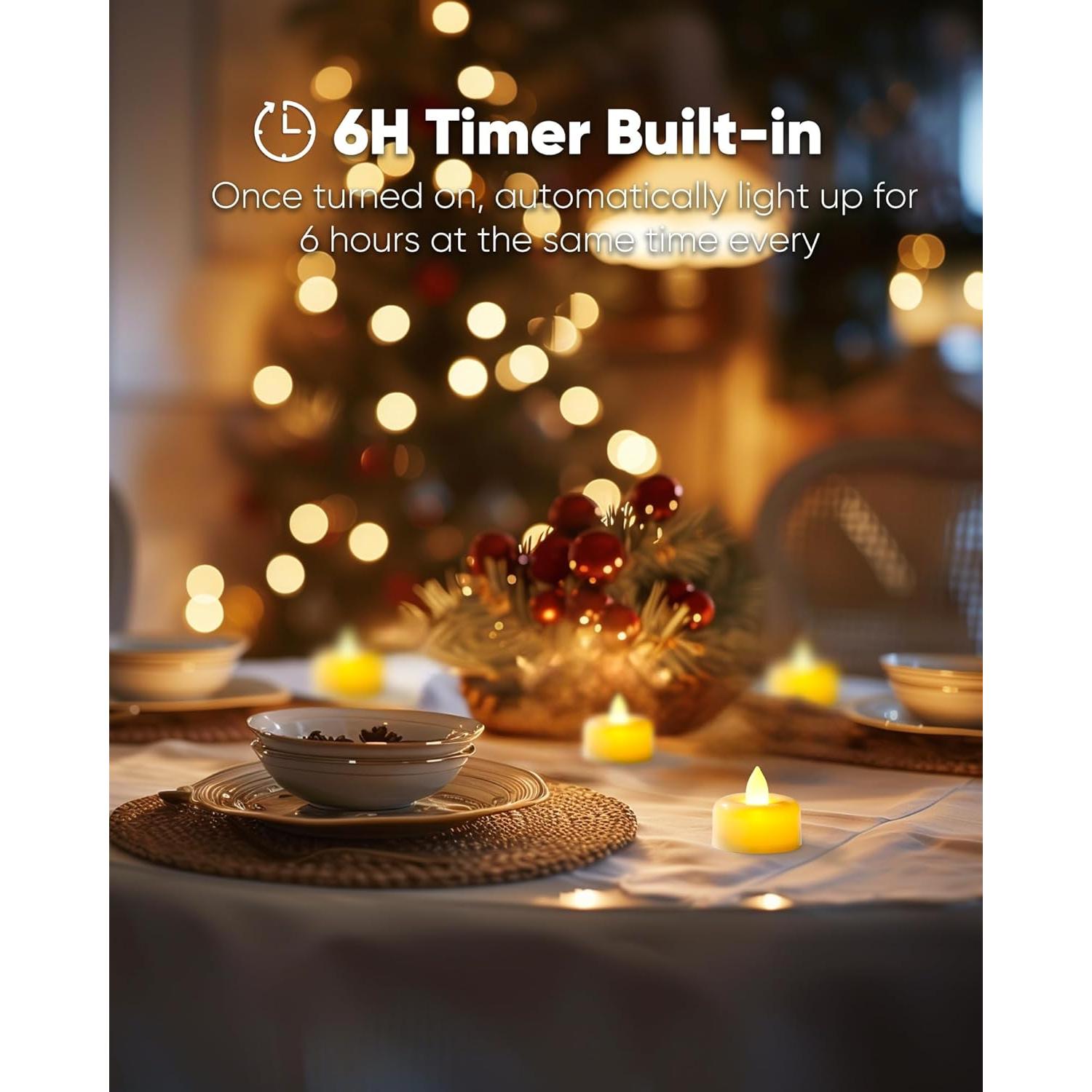 Paquete de 12 Velas LED Marfil con Temporizador 6H