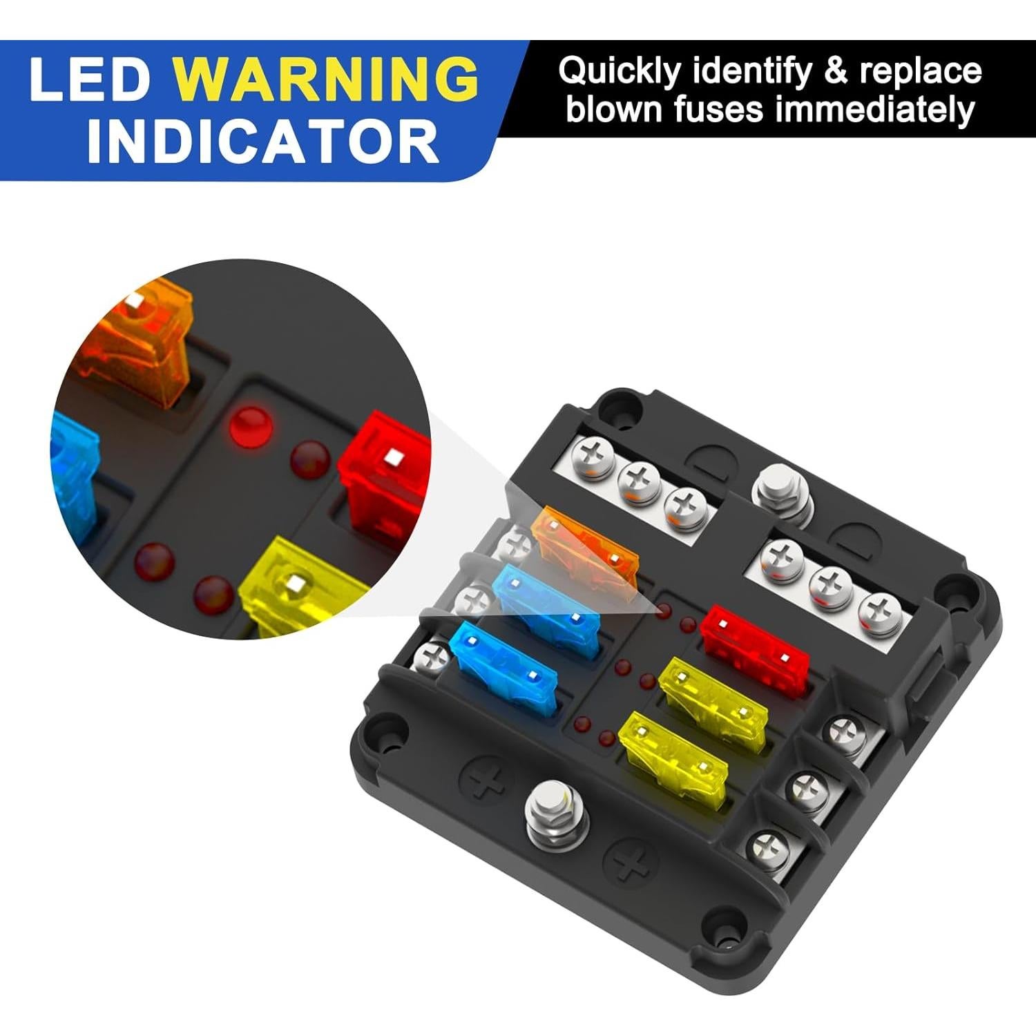 Caja de Fusibles 6 Vías UCkasayfy 12V/24V DC con LED