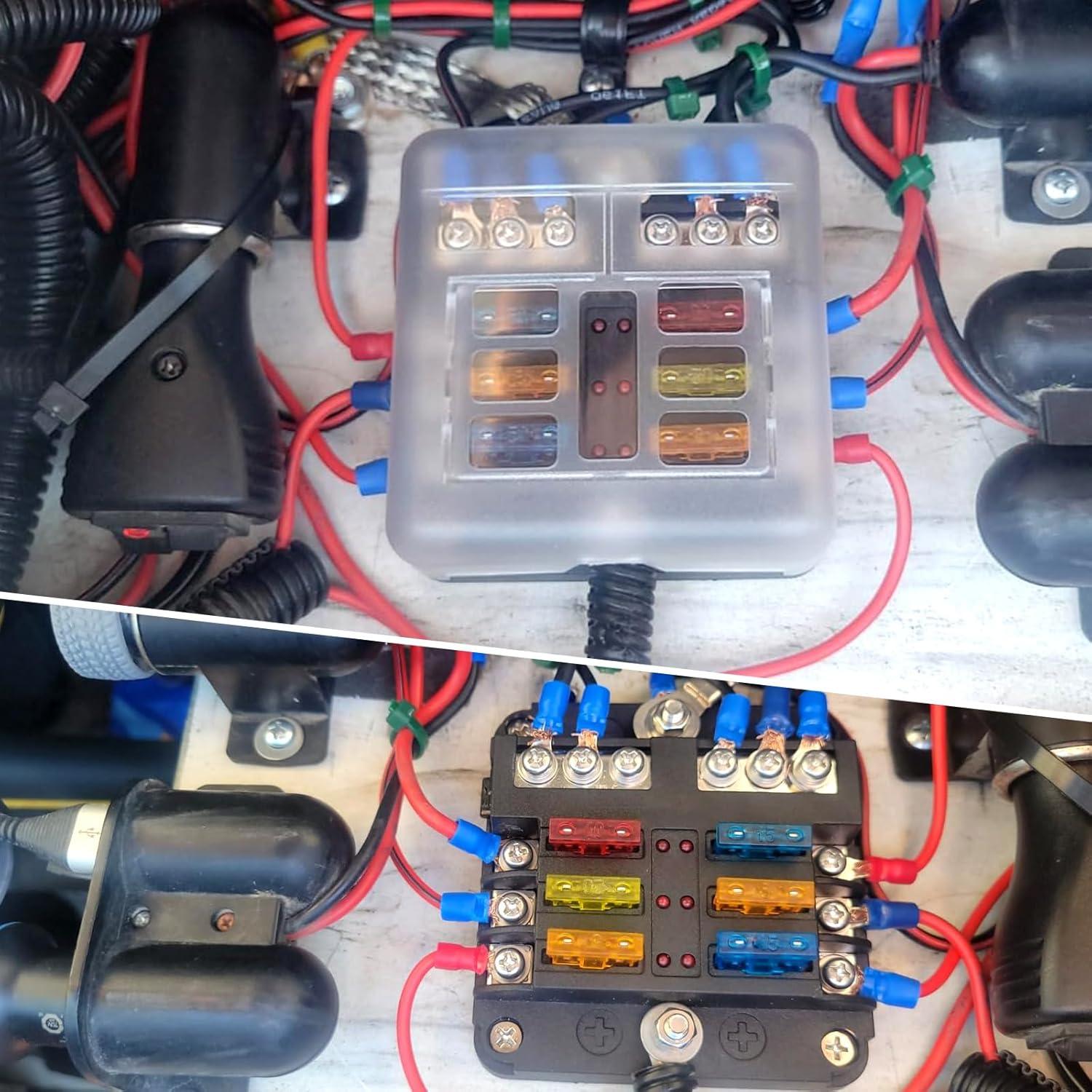 Caja de Fusibles 6 Vías UCkasayfy 12V/24V DC con LED