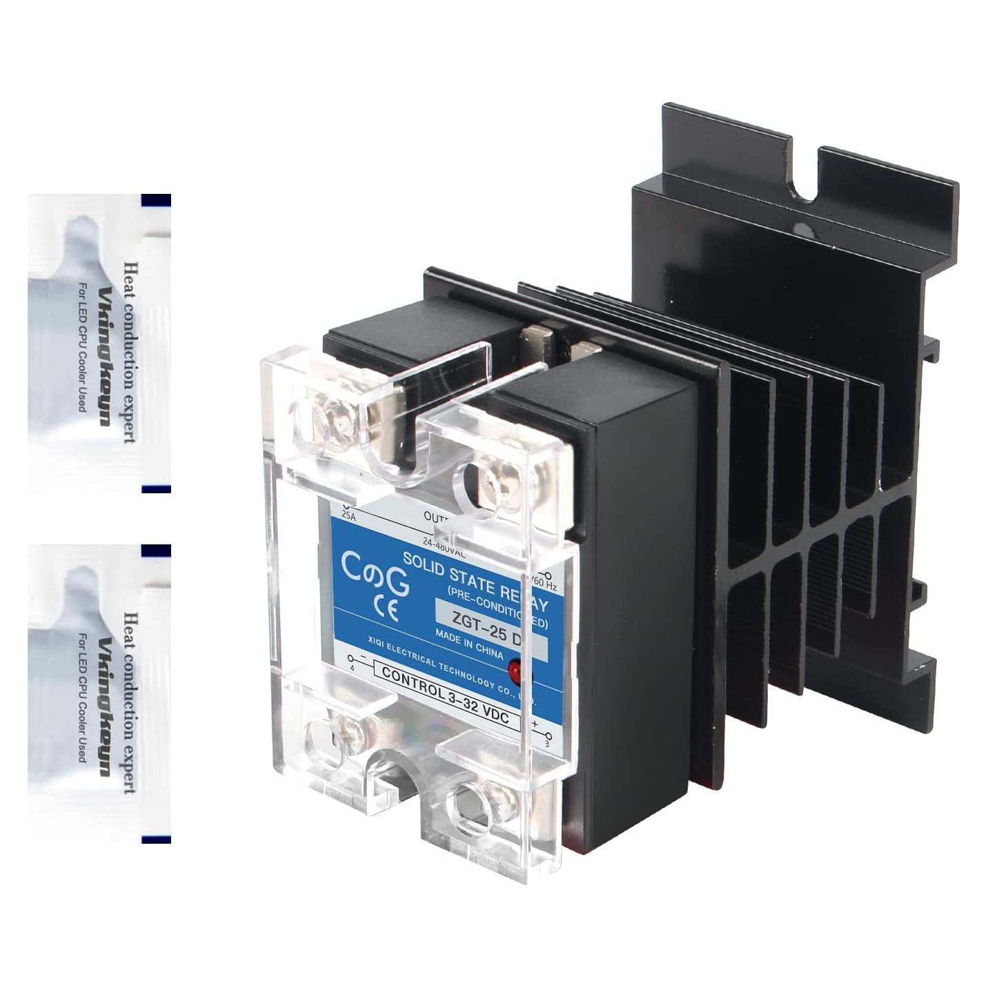 Relé de Estado Sólido CGELE SSR-25DD 25A 3-240VDC con Disipador