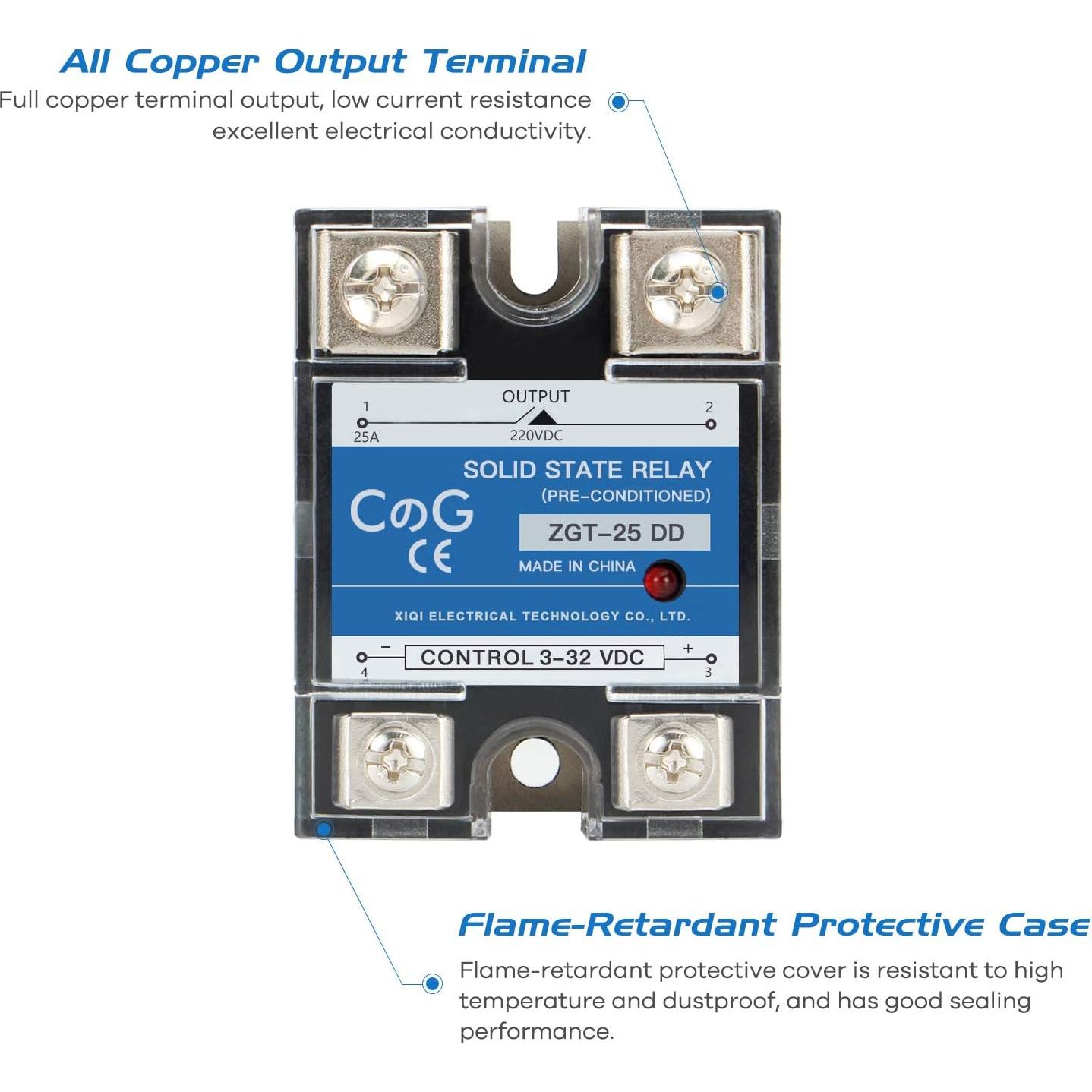 Relé de Estado Sólido CGELE SSR-25DD 25A 3-240VDC con Disipador