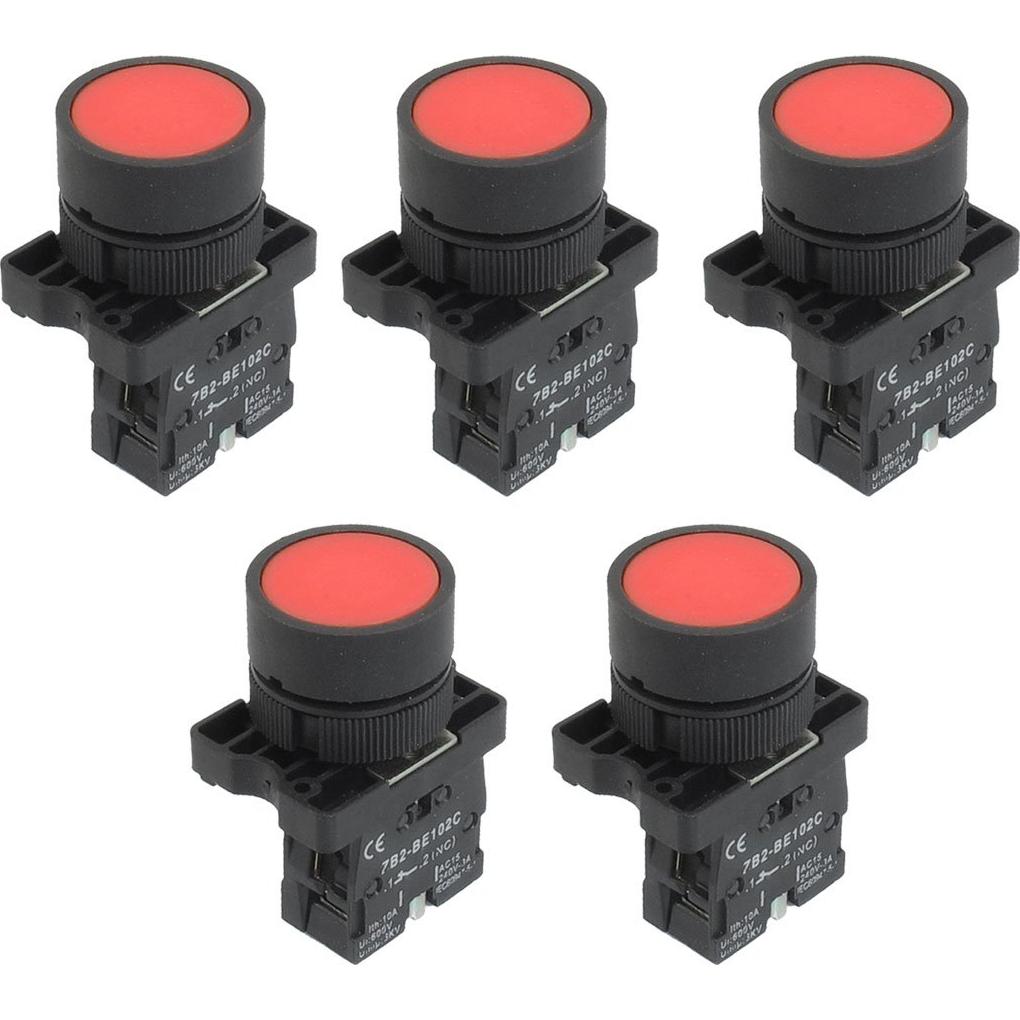Interruptor de Botón Momentáneo Rojo uxcell 600V 10A 22mm 5pcs