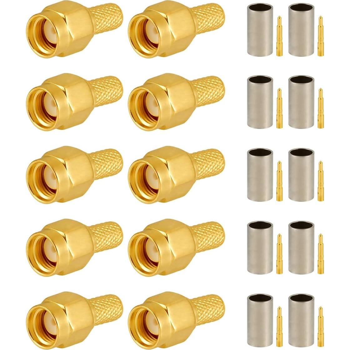 10 Conectores SMA Macho Crimp POBADY para RG58 RG400 50 Ohm