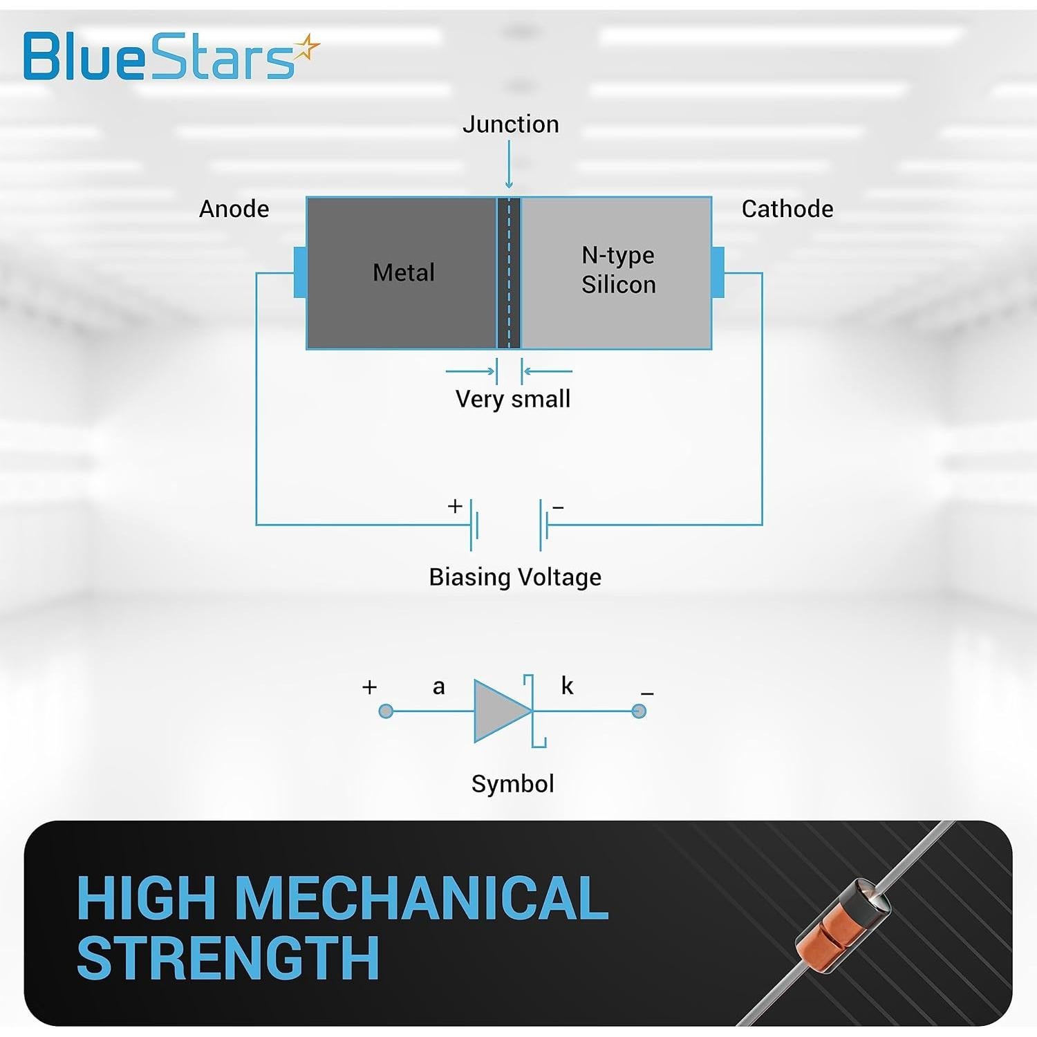 Diodo Schottky BlueStars 1N34A 50mA 65V 50 Pcs Axial
