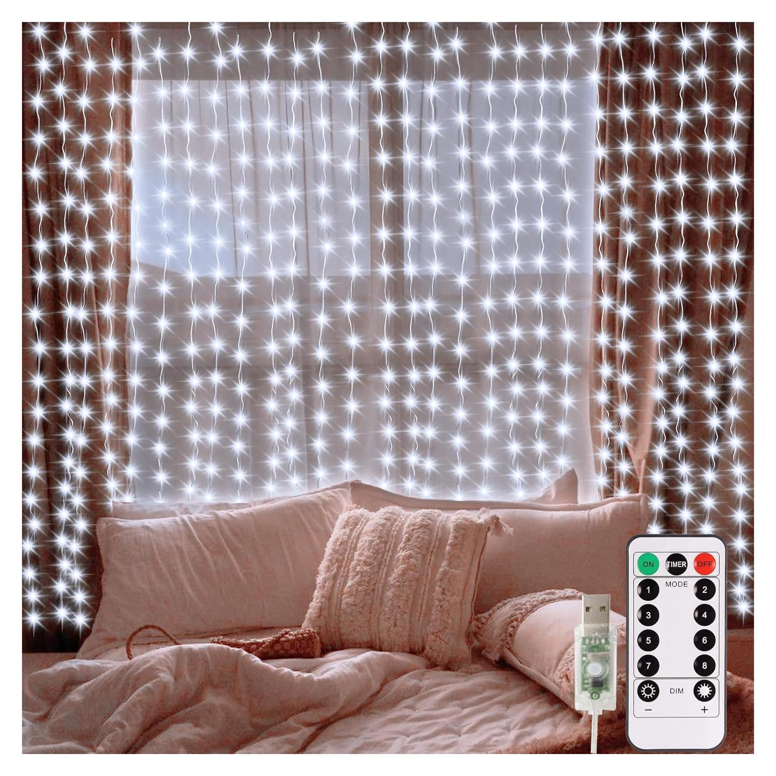 Luces de Cortina LED Echosari 300 Bombillas USB 3m x 3m Blanco Frío