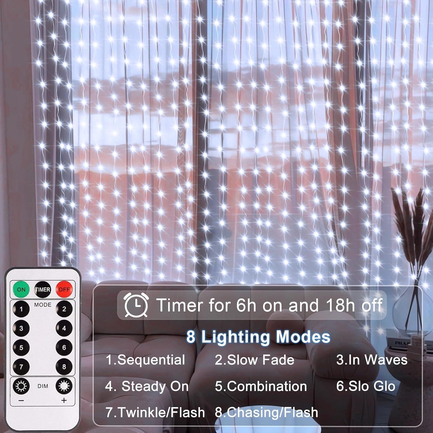 Luces de Cortina LED Echosari 300 Bombillas USB 3m x 3m Blanco Frío