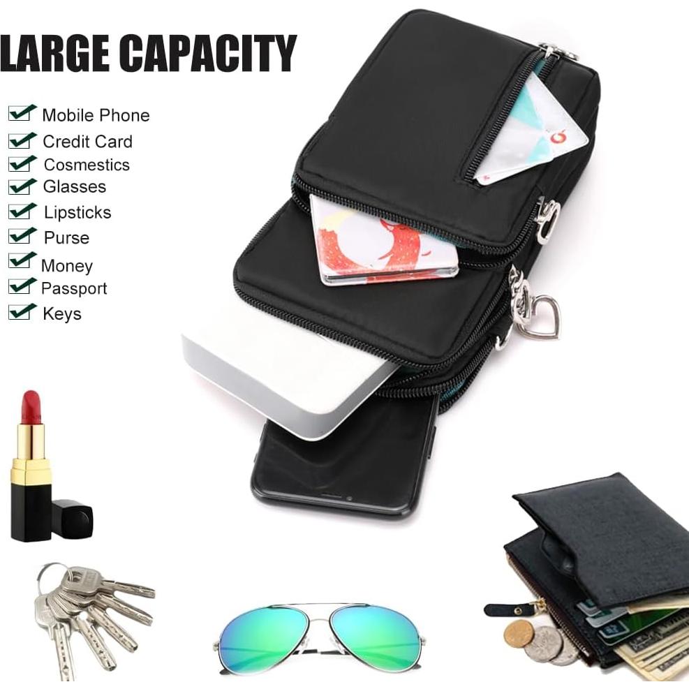 Bolso Cruzado Pequeño para Mujer - Nylon Resistente Negro