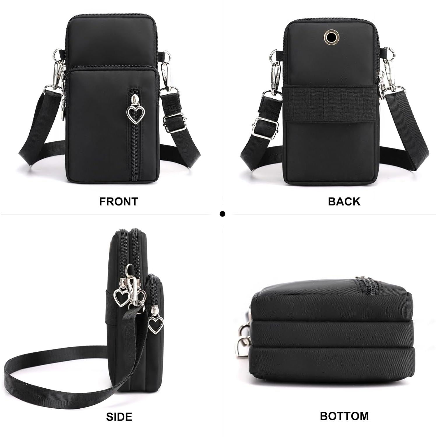 Bolso Cruzado Pequeño para Mujer - Nylon Resistente Negro