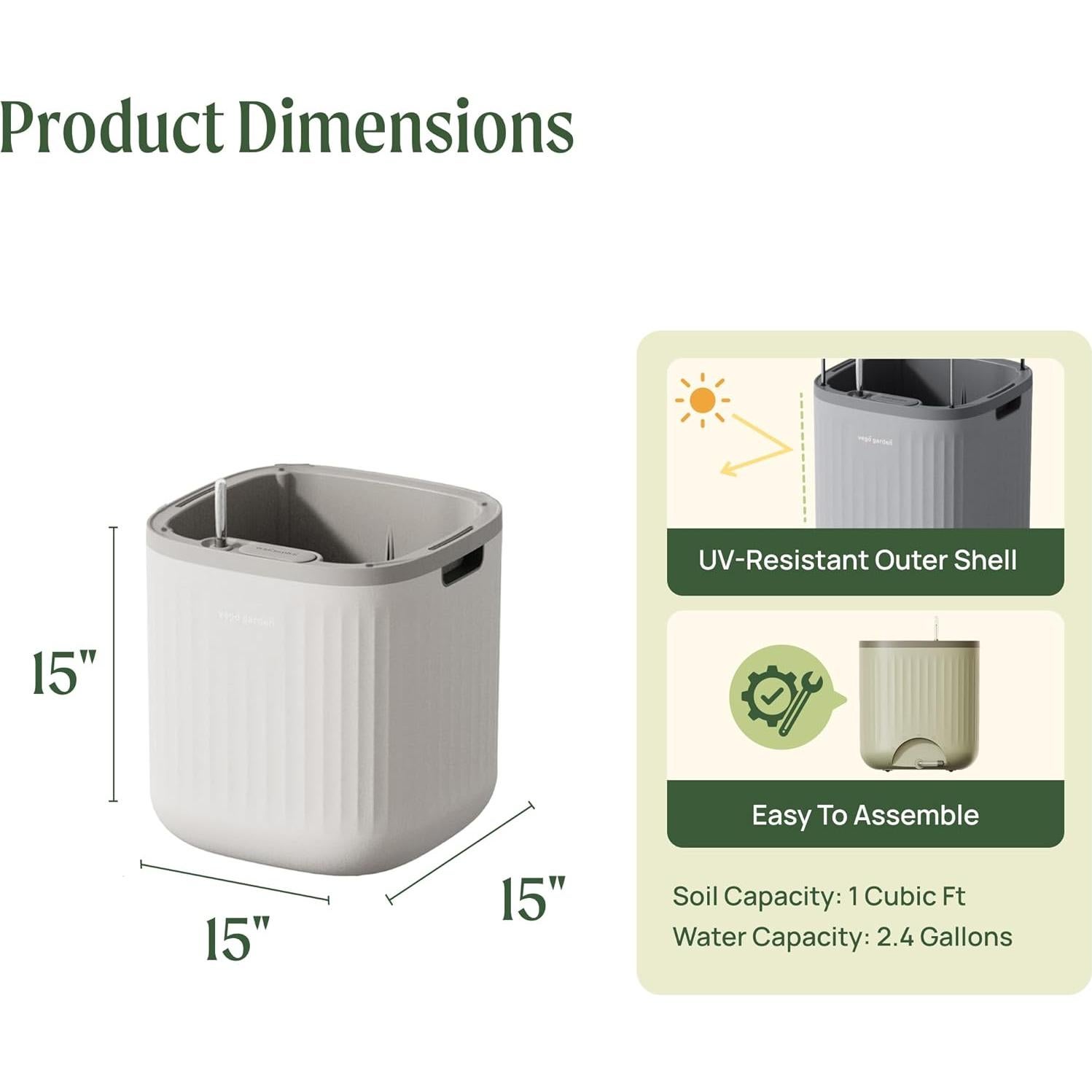 Maceta Autorriego Vego Garden 38.1 cm Blanco Crema para Interior