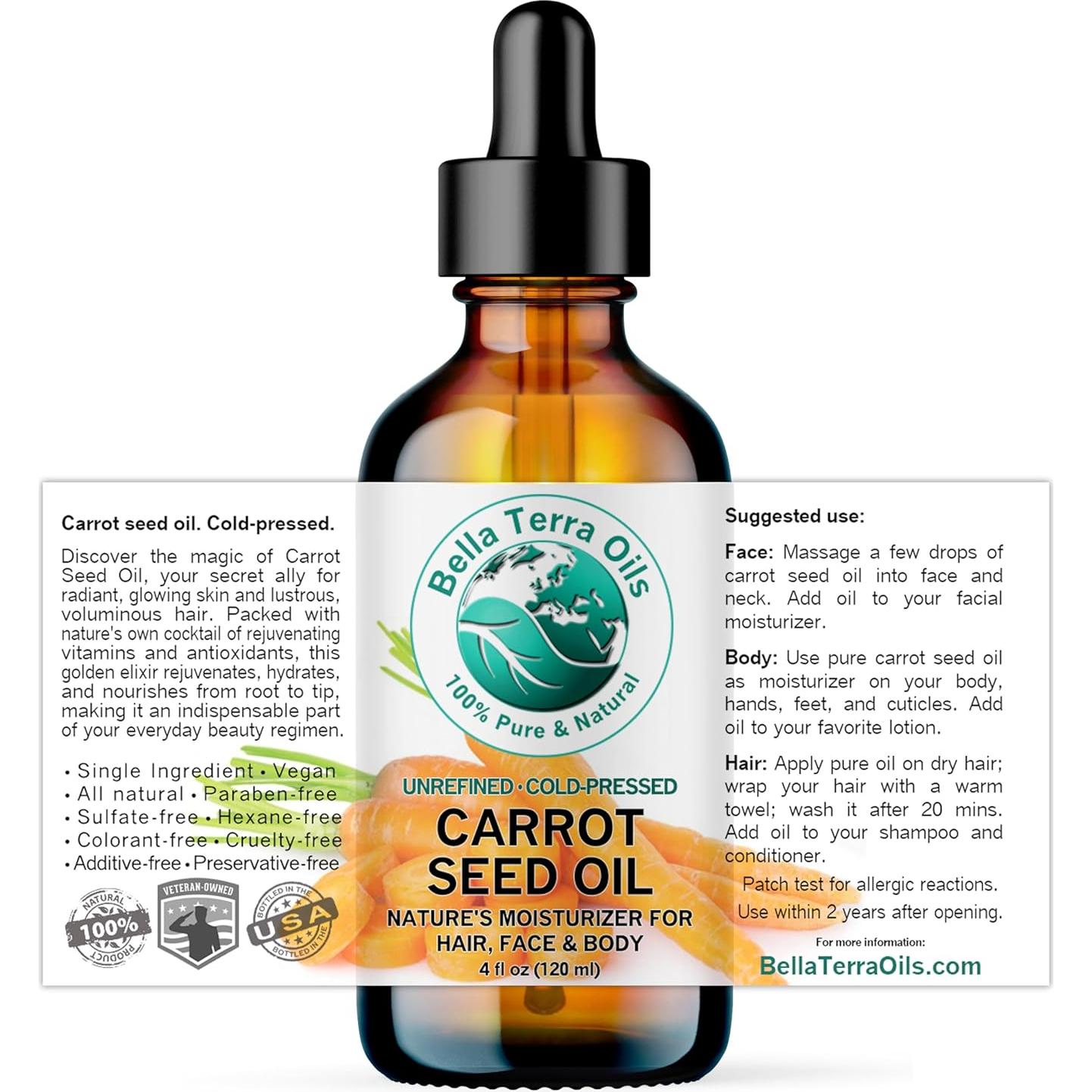 Aceite de Semilla de Zanahoria Orgánico Bella Terra 118 ml - Nutre Piel y Cabello