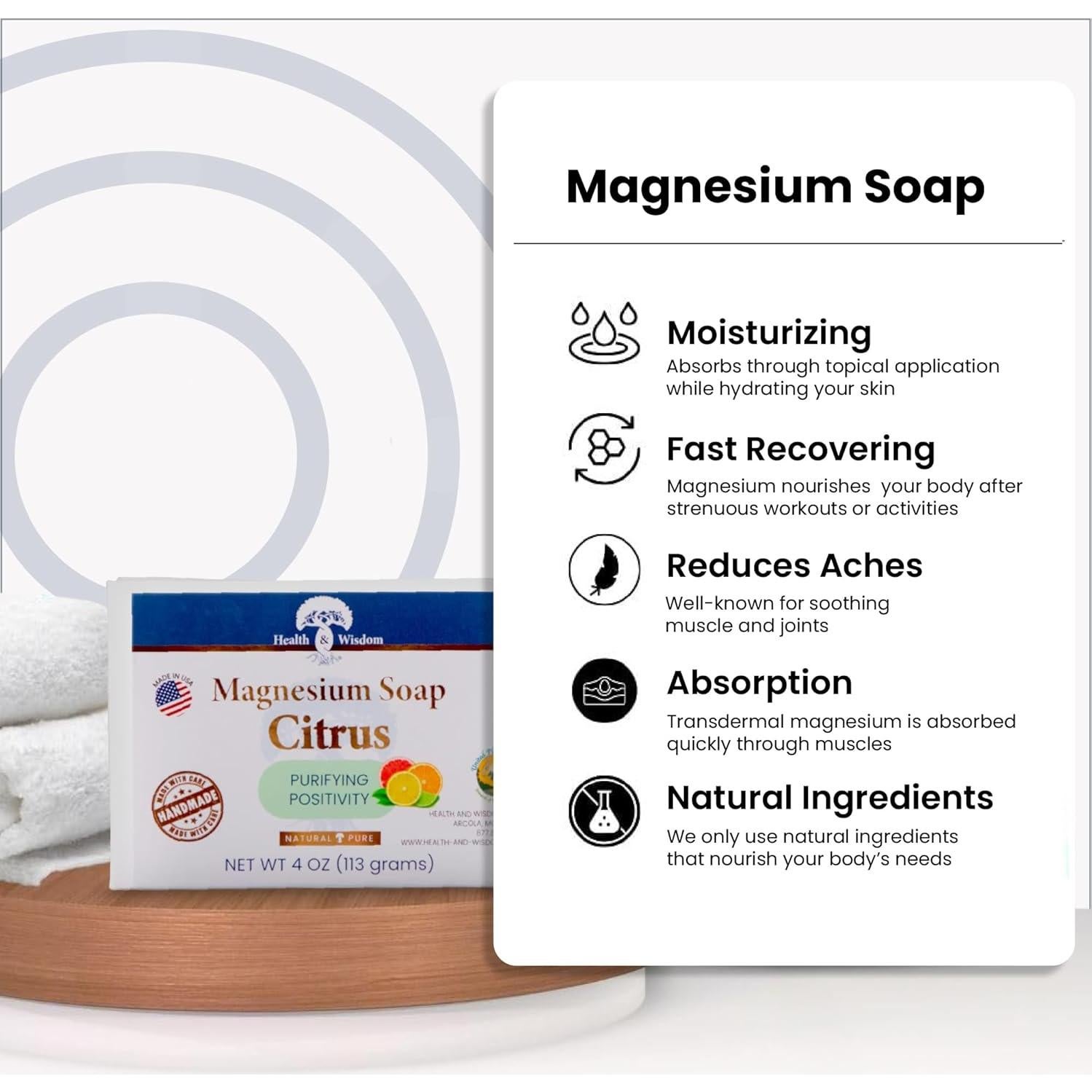 Jabón de Magnesio Health and Wisdom 113g Aroma Cítrico