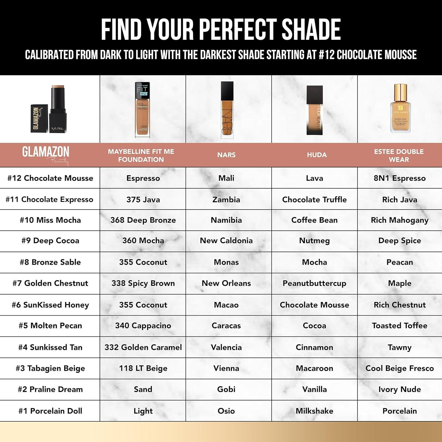 Barra de Base Glamazon Segundo a Ninguno Sable Bronce 68g